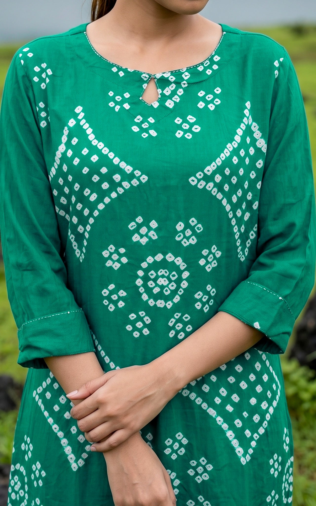 Rama Green and Brown Cotton Ethnic Wear Kurti Set for Women