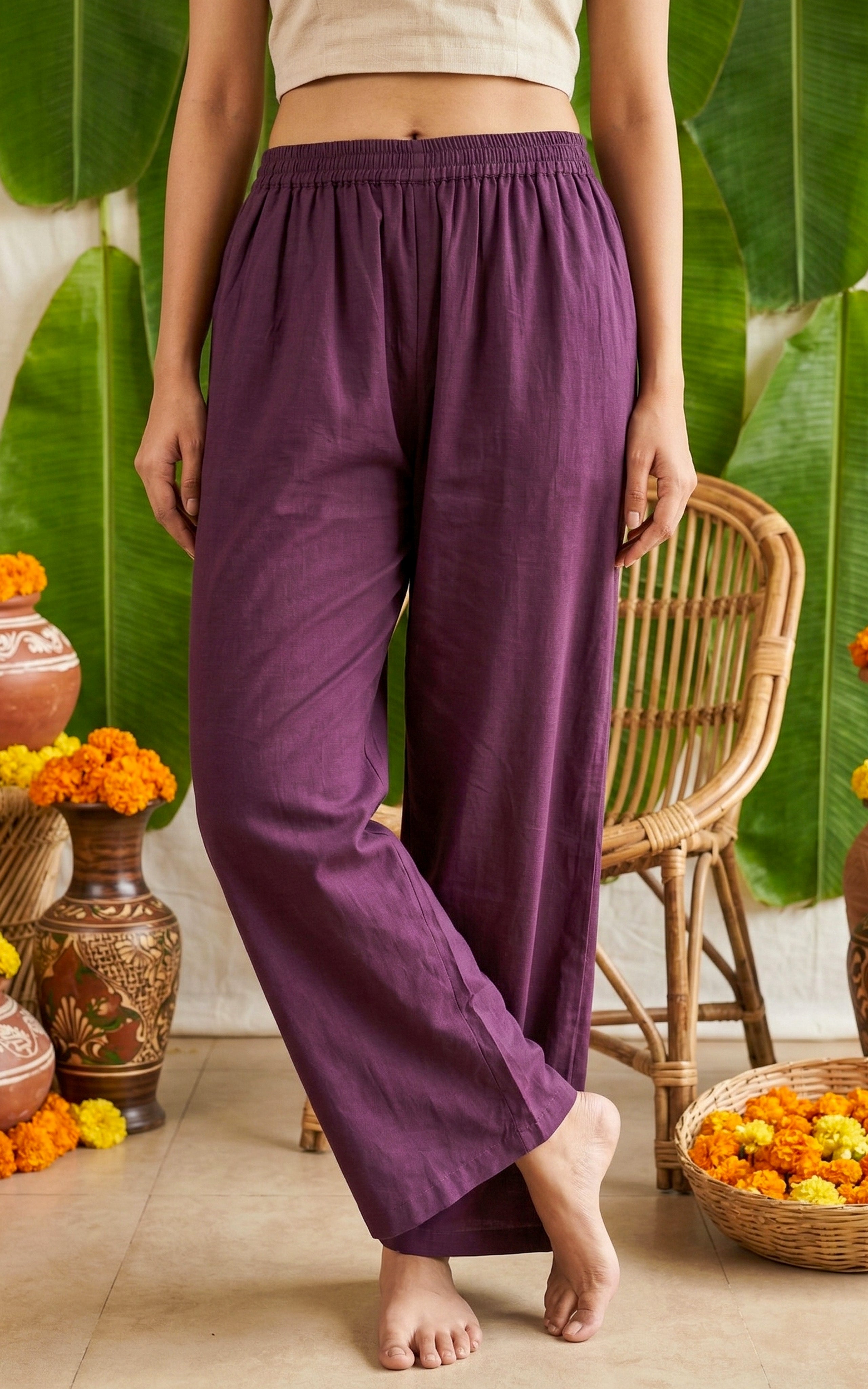 Instore – Plum Palazzo Pant for Women – Pure Cotton – Mix N Match – Ethnic Wear