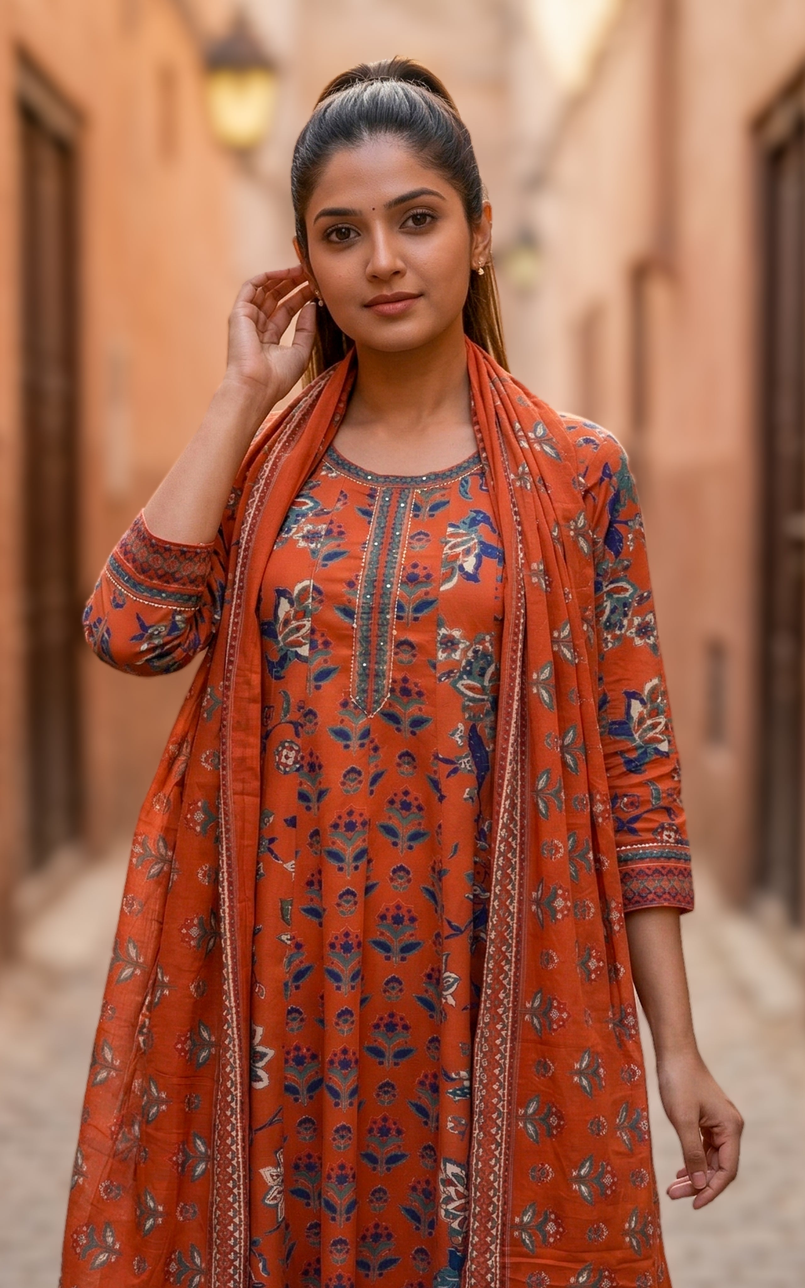 Fazia Rust (Kurti+Dupatta)