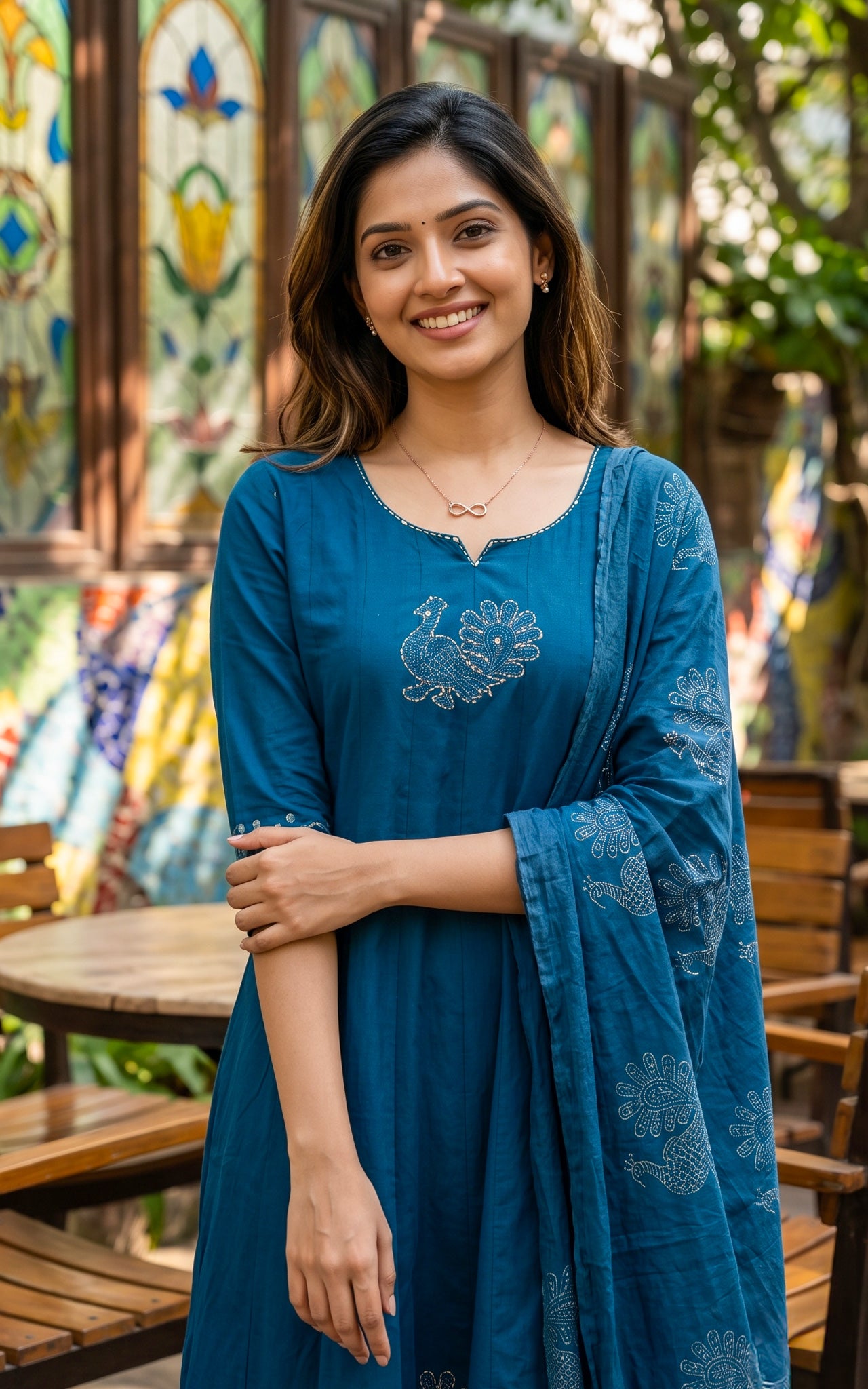 Peacock Blue Cotton Office Wear Kurti Set for Women