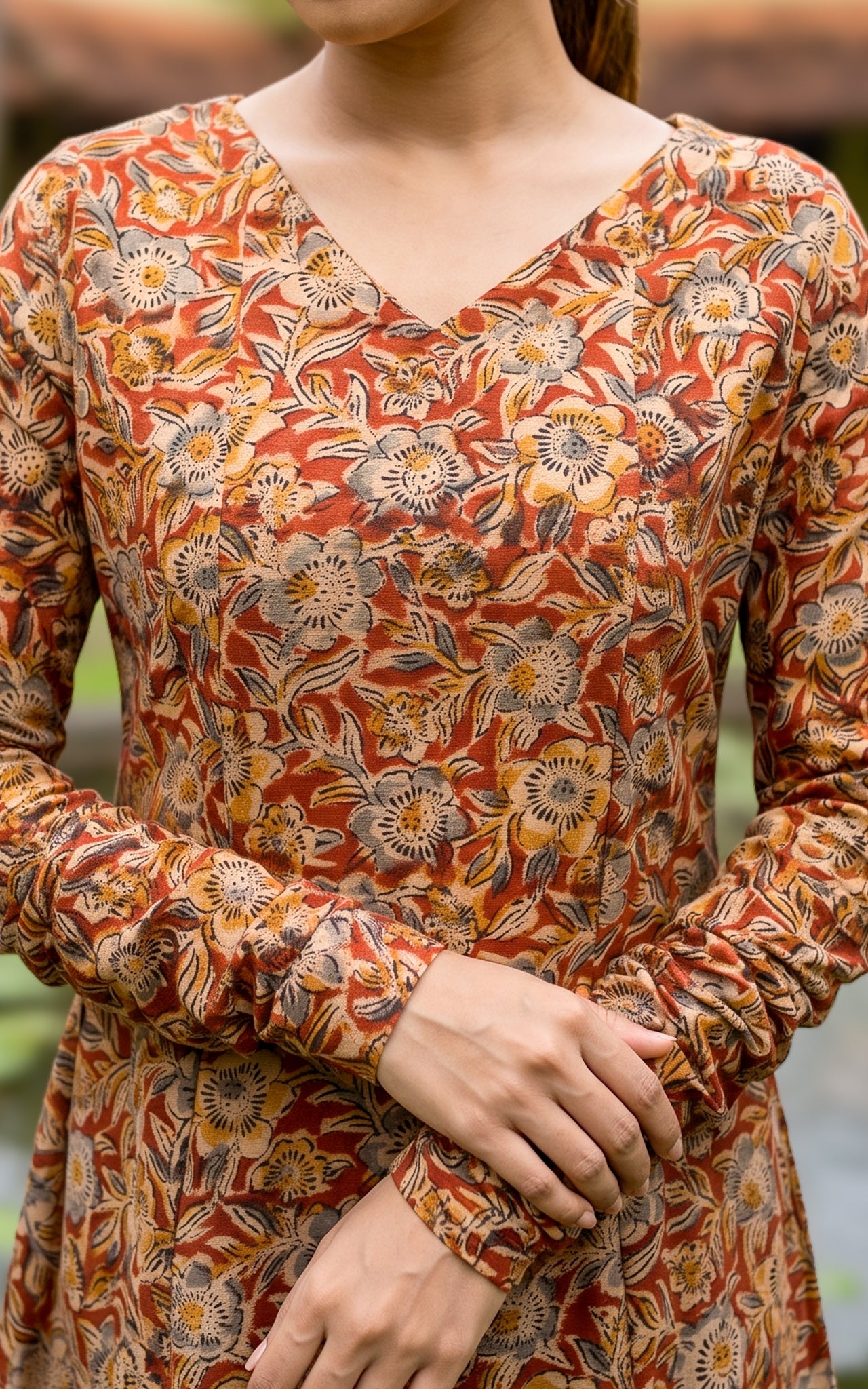 Rust Kalamkari Cotton Casual Wear Kurti Dupatta for Women
