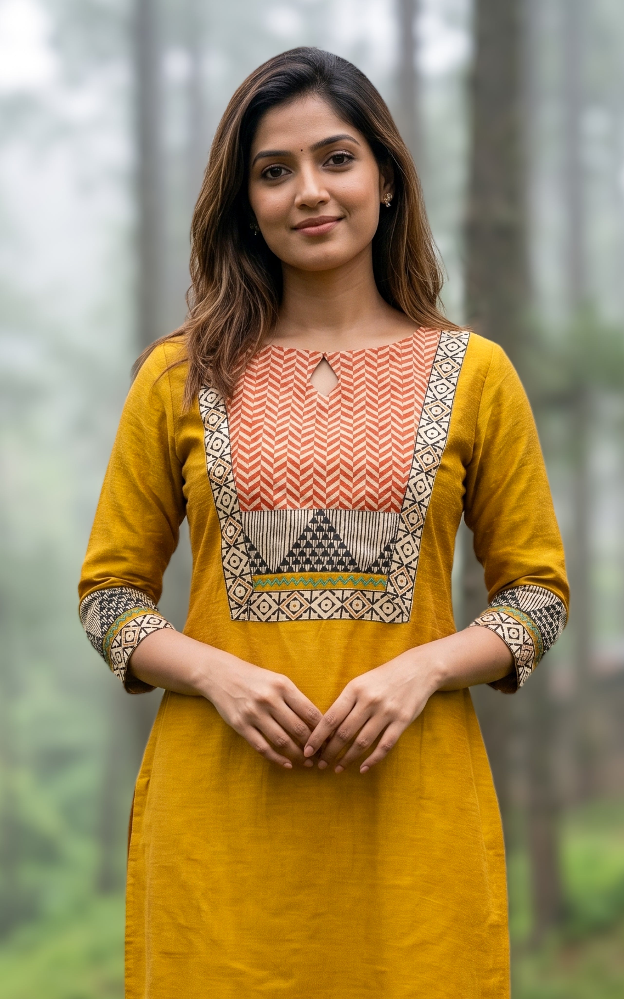 Mustard silk cotton kurti for women