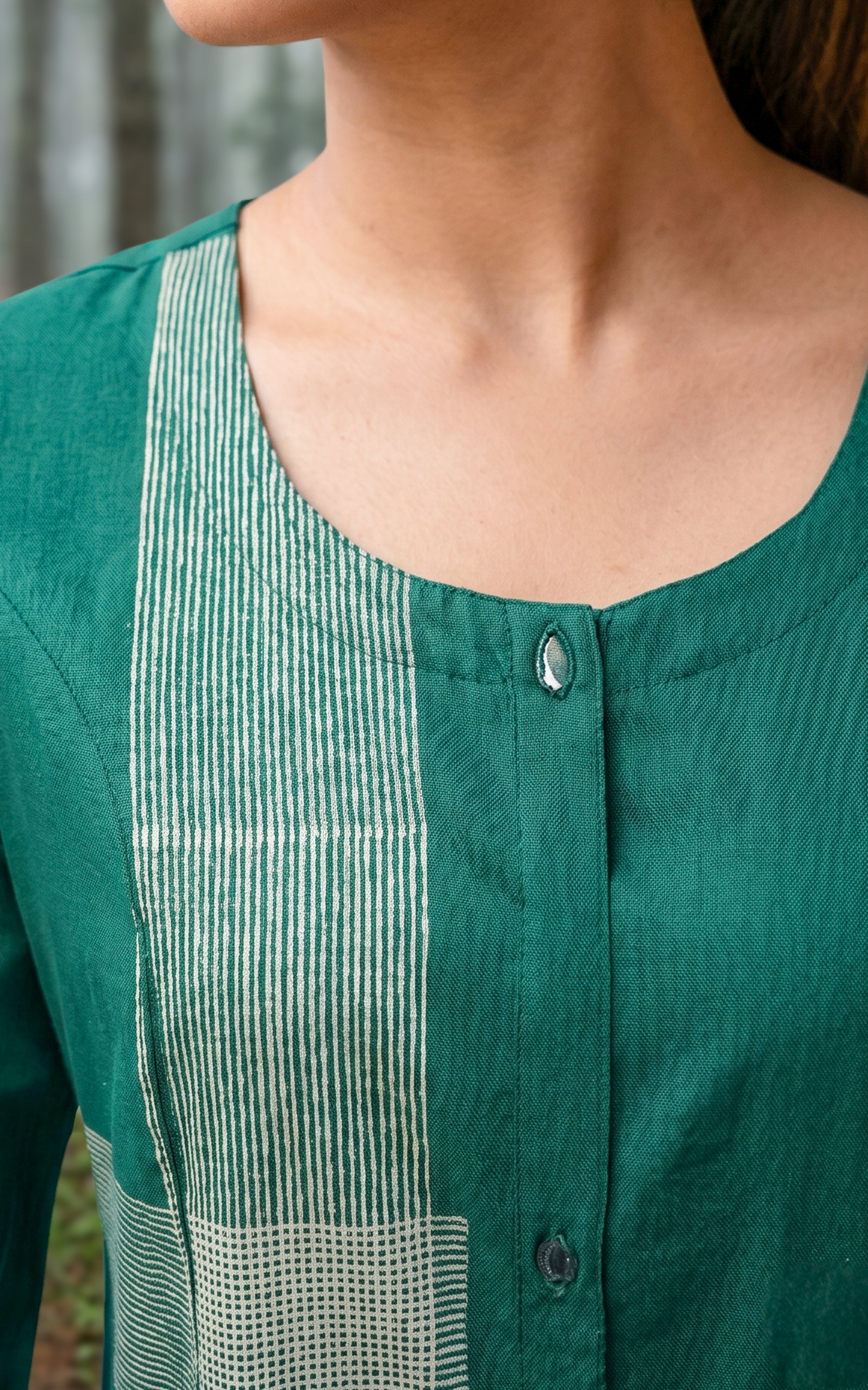 Instore – Green Handblock Printed Cotton A-Line Kurti with Dupatta for Women – Ethnic Wear