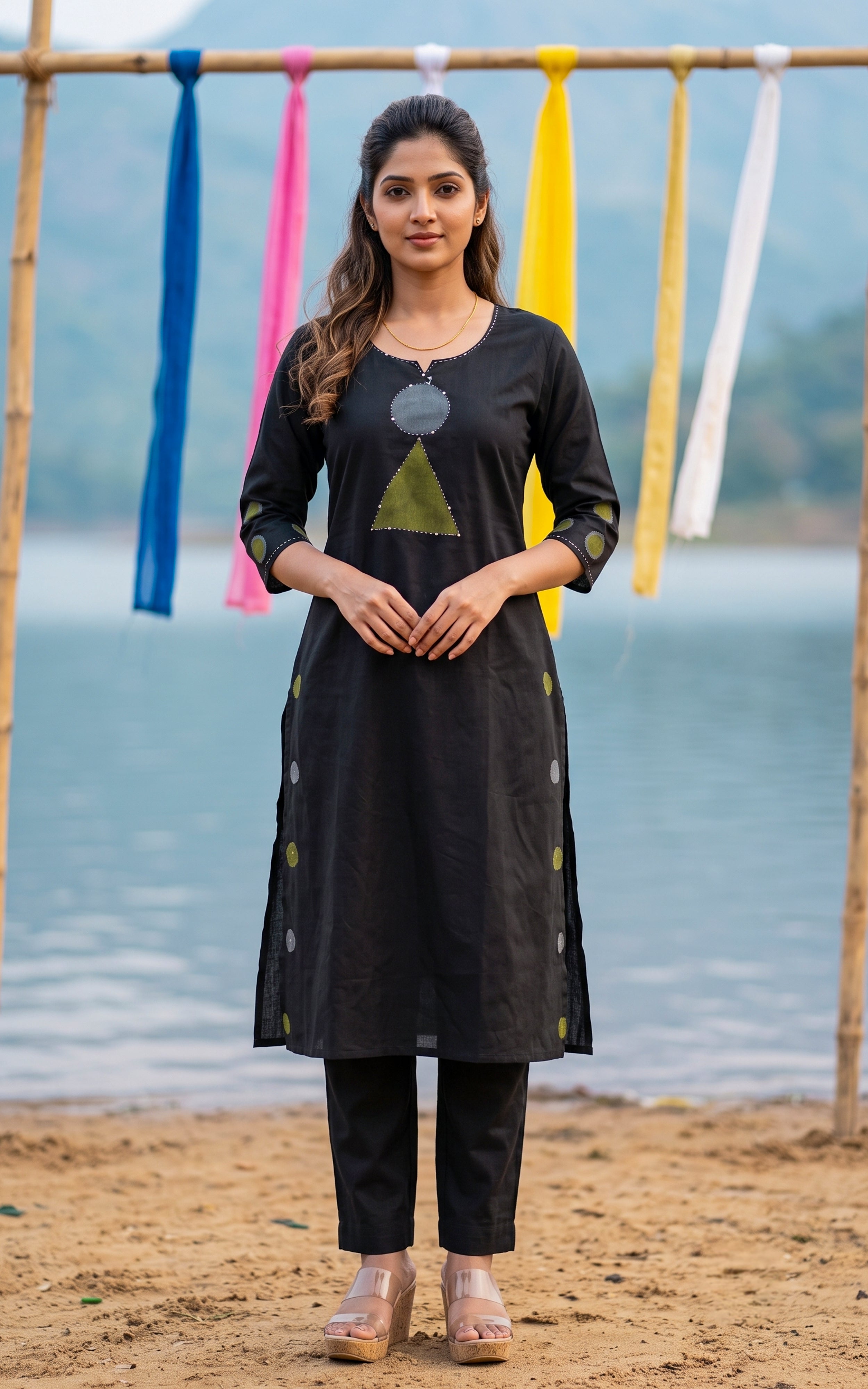 Instore – Black Hasha Handblock Kurti Set for Women – Cotton – Handblock Printed – Ethnic Wear