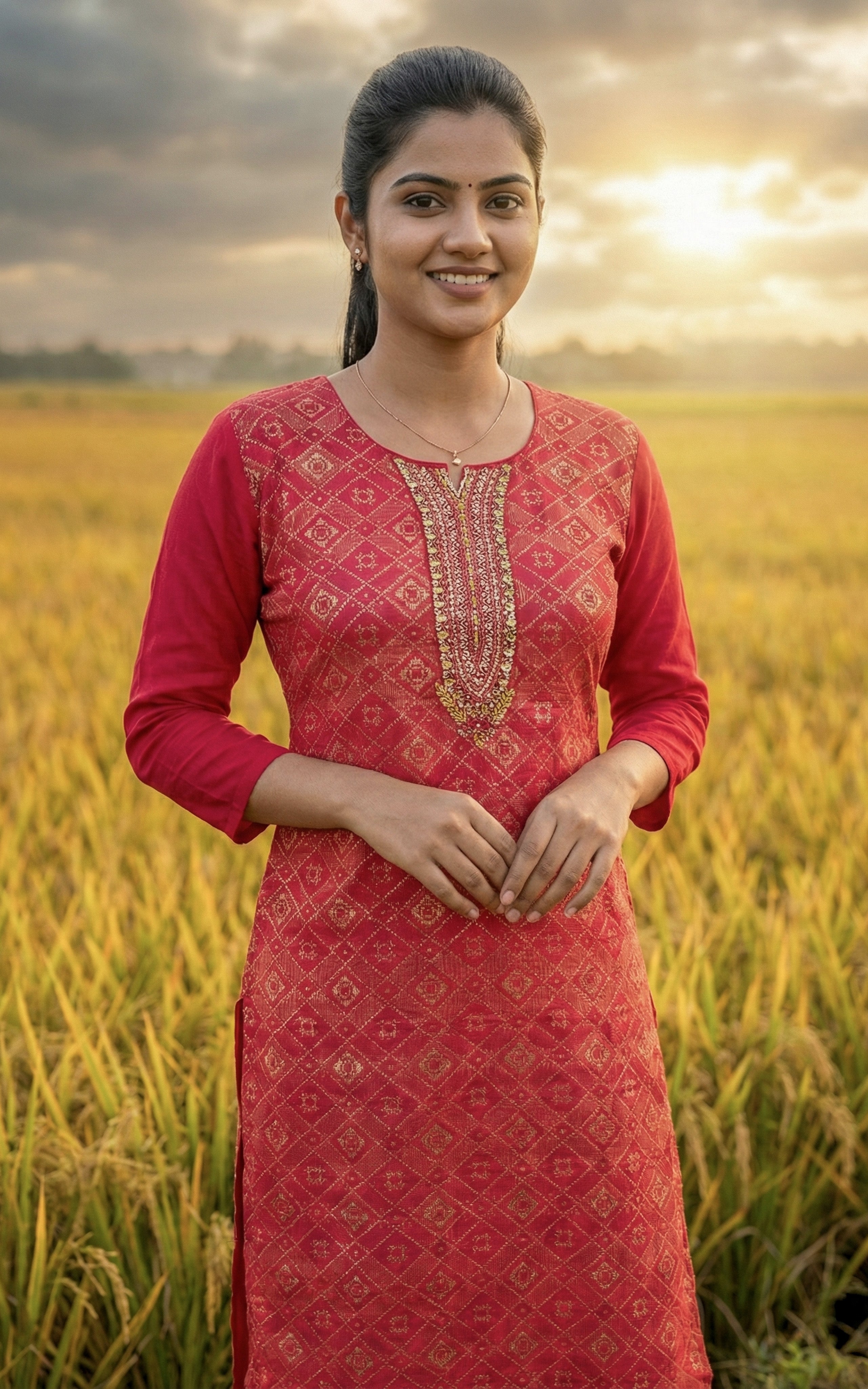 Instore - Pink Art Silk Straight Cut Kurti with Side Slit and Butter Crepe Lining