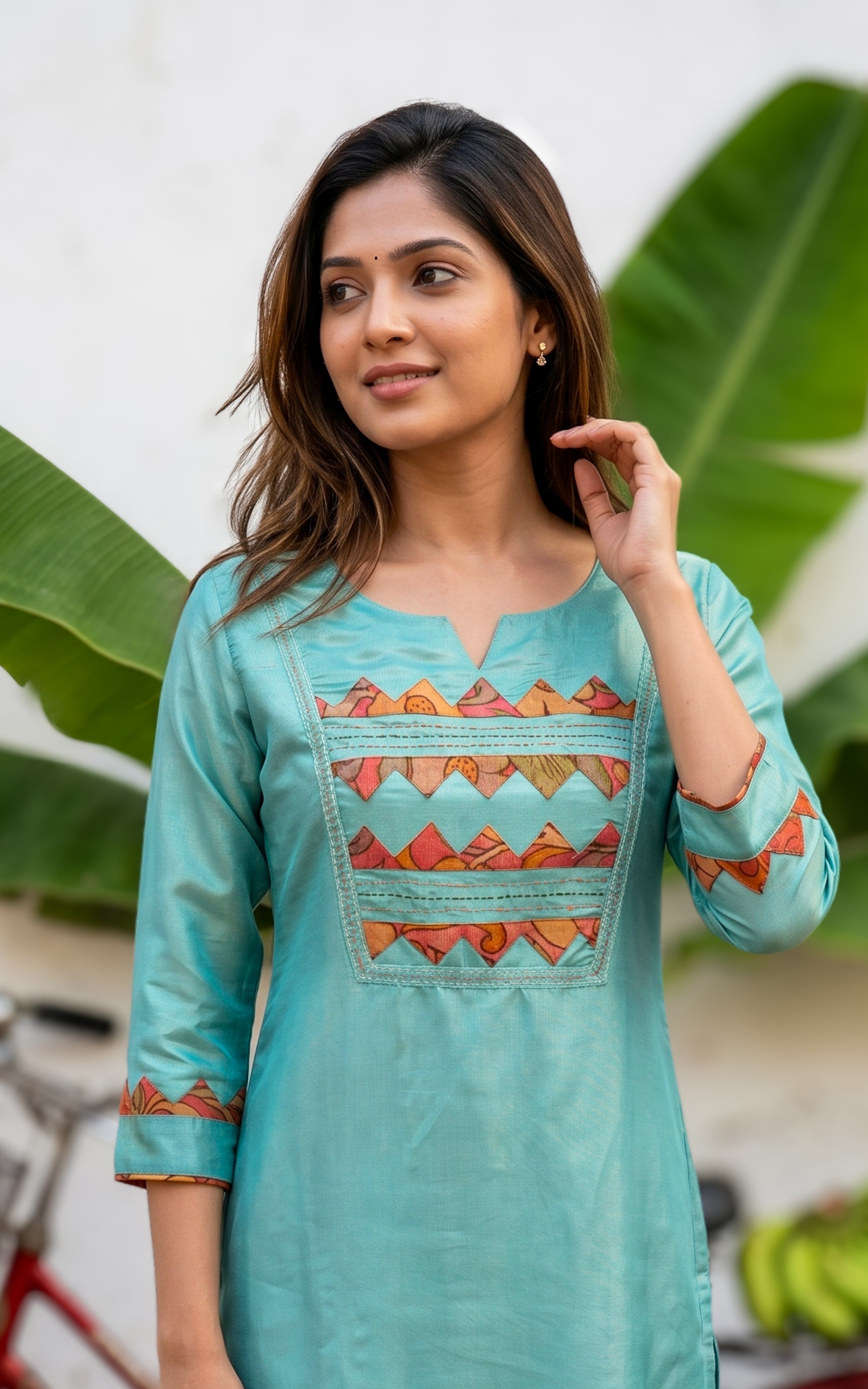 Aqua Green Straight Cut Kurti With Side Slit Women