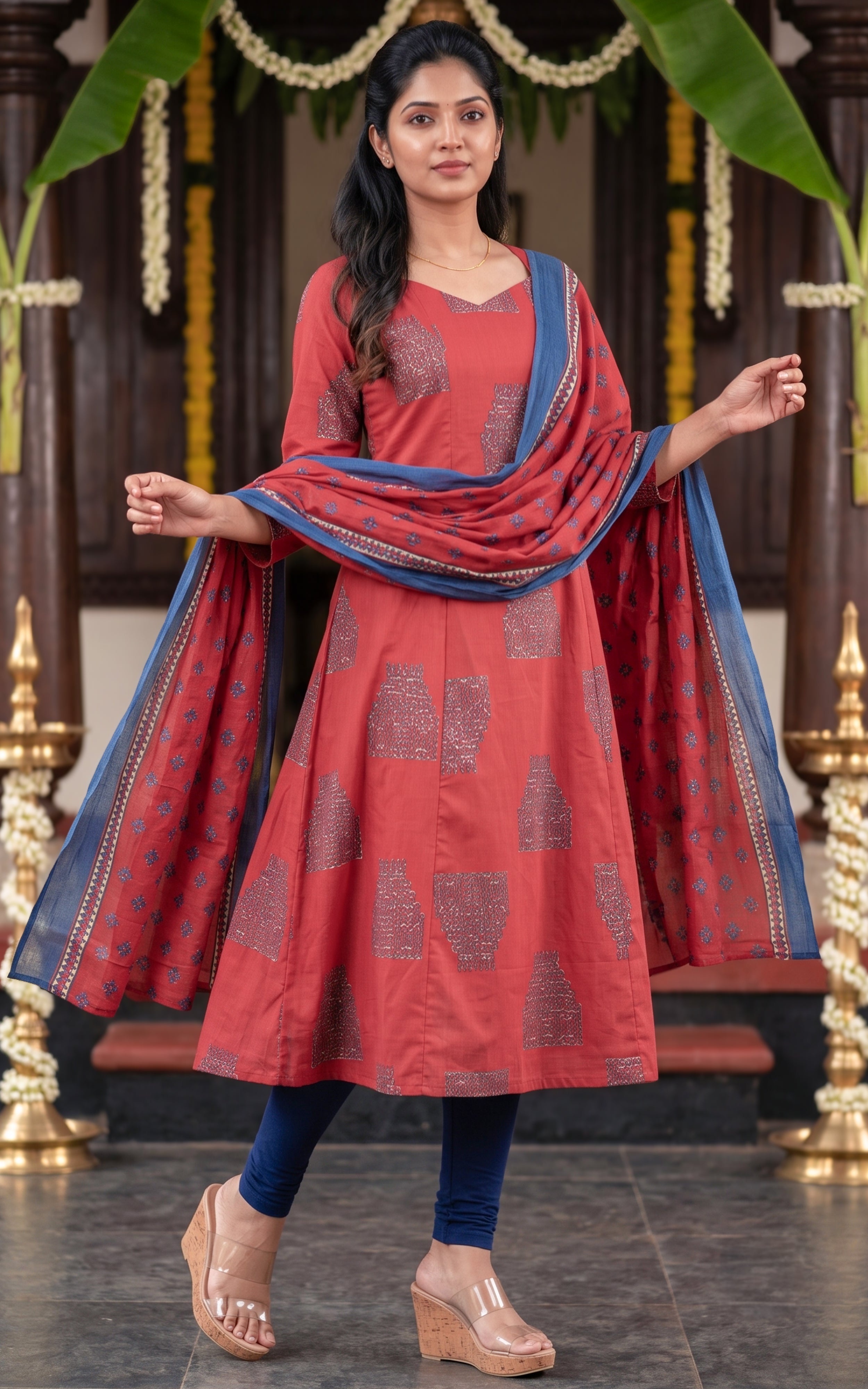 Yoshika Brick Red (Kurti+Dupatta)