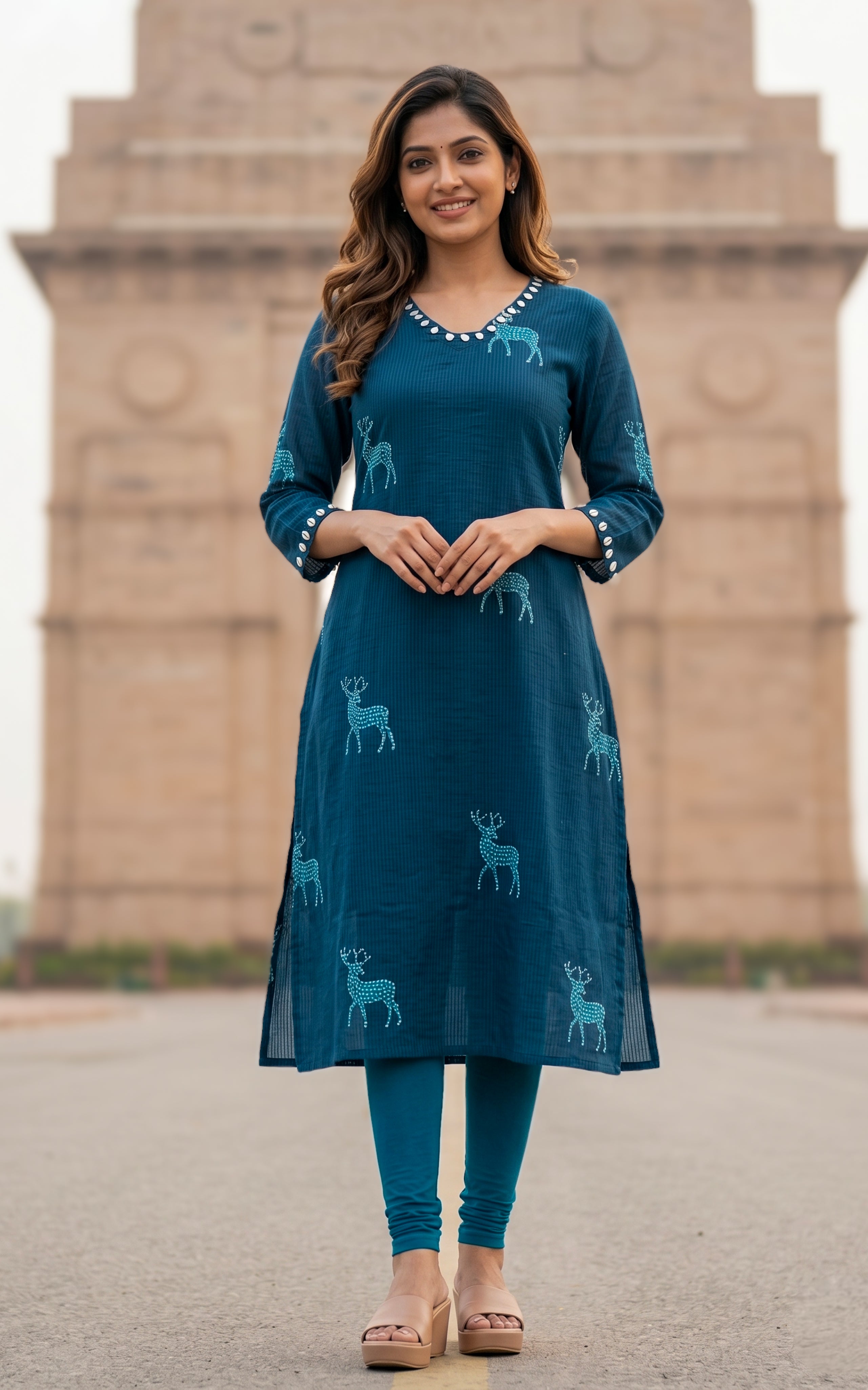 Cotton kurti with deer print design

Straight cut kurti with side slit