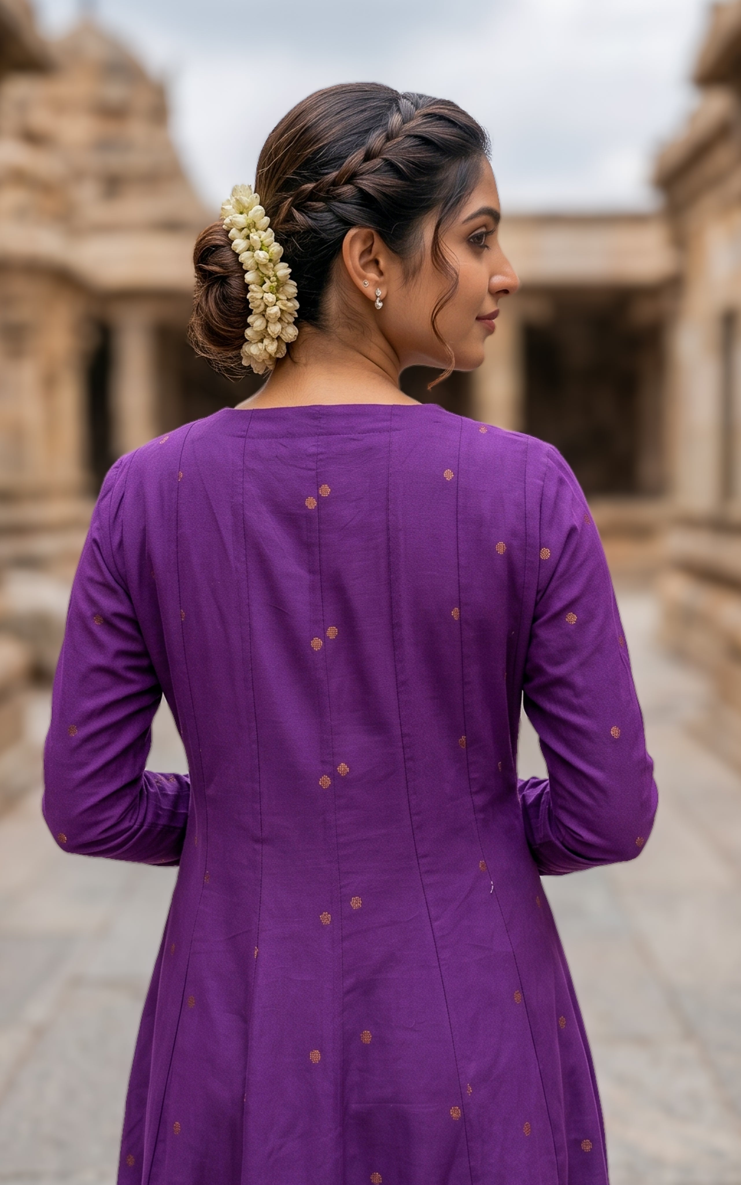 Instore – Violet Anudeepthi Anarkali Kurti with Dupatta for Women – Cotton – Gathered Sleeve – Festive Ethnic Wear
