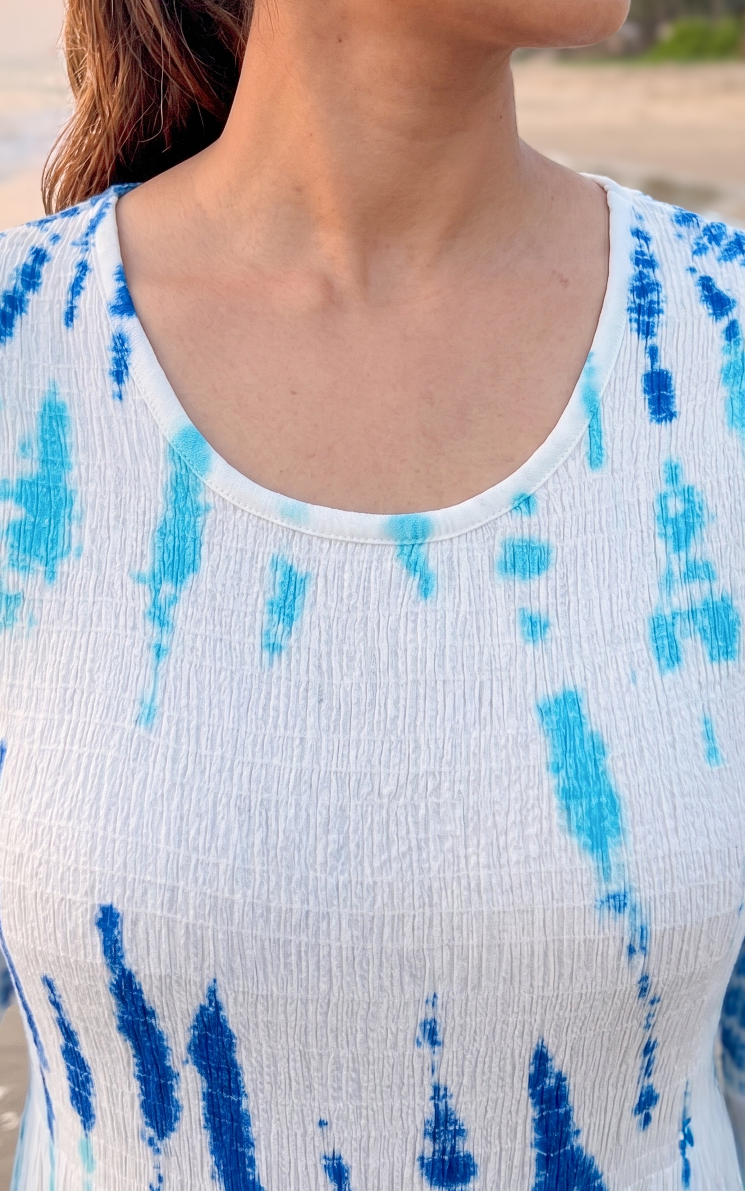 White and blue casual wear maxi dress for women