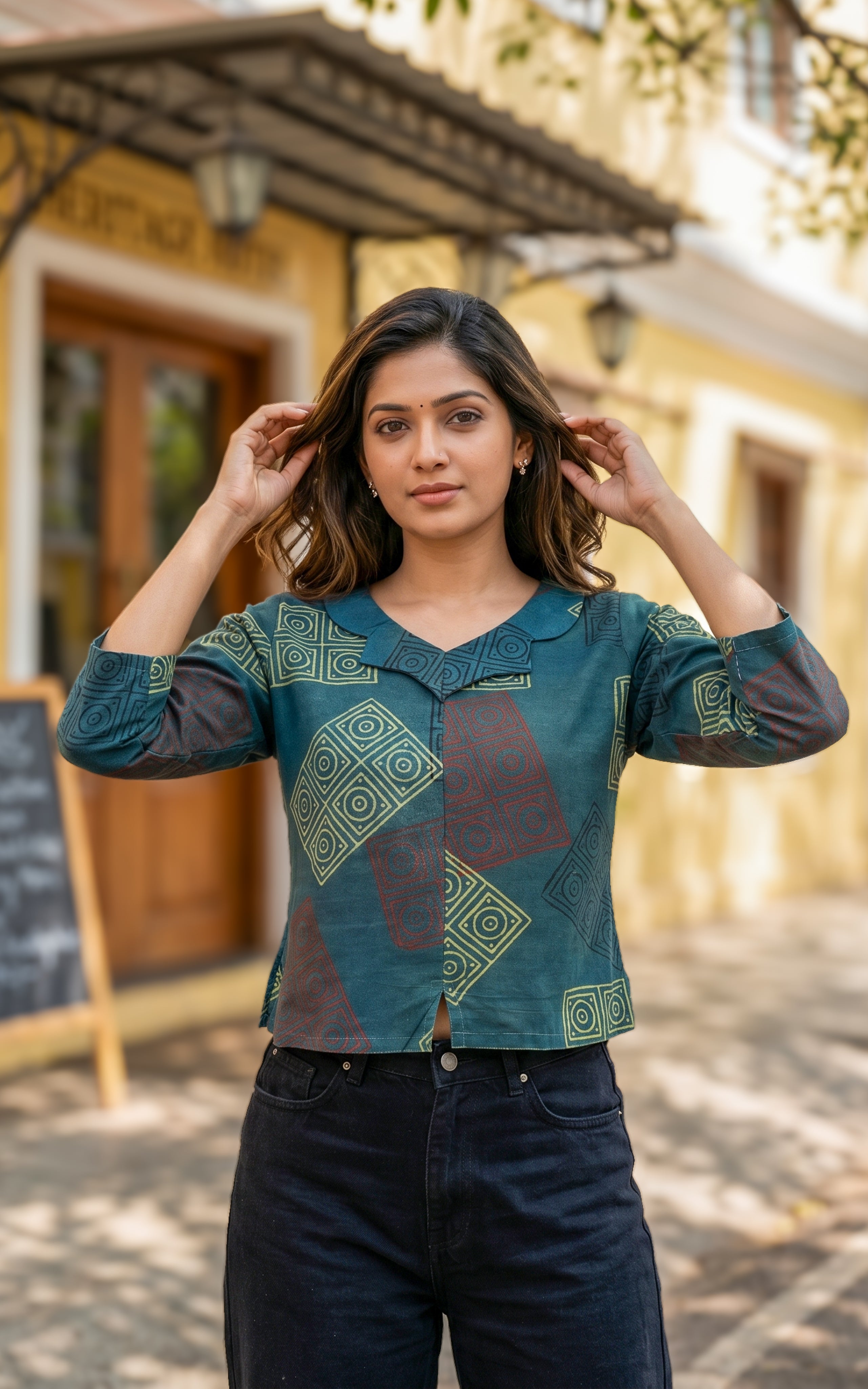 Printed cotton short kurti for women