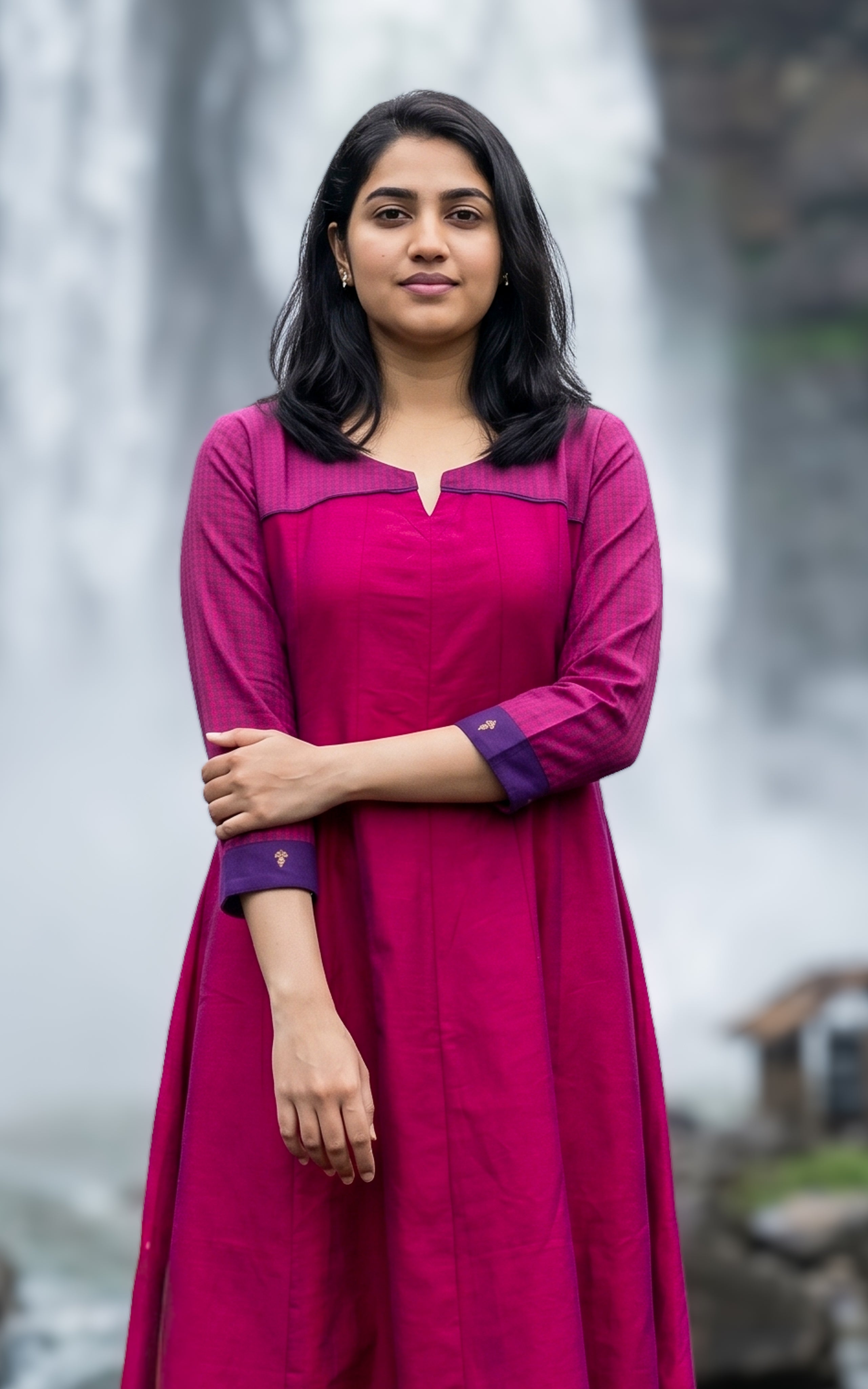 Pink flared silk cotton kurti for women