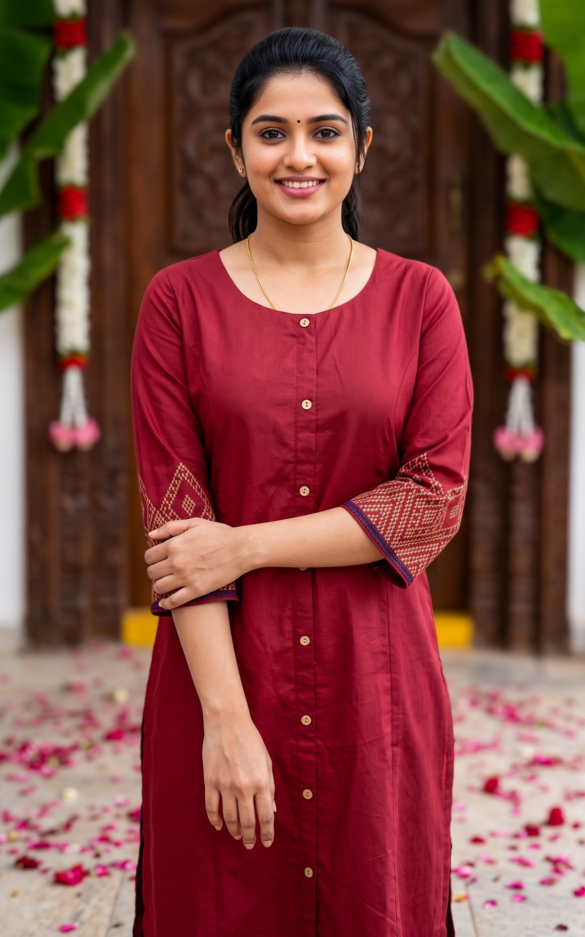 Maroon Cotton Kurti Set with Palazzo Pant for Women