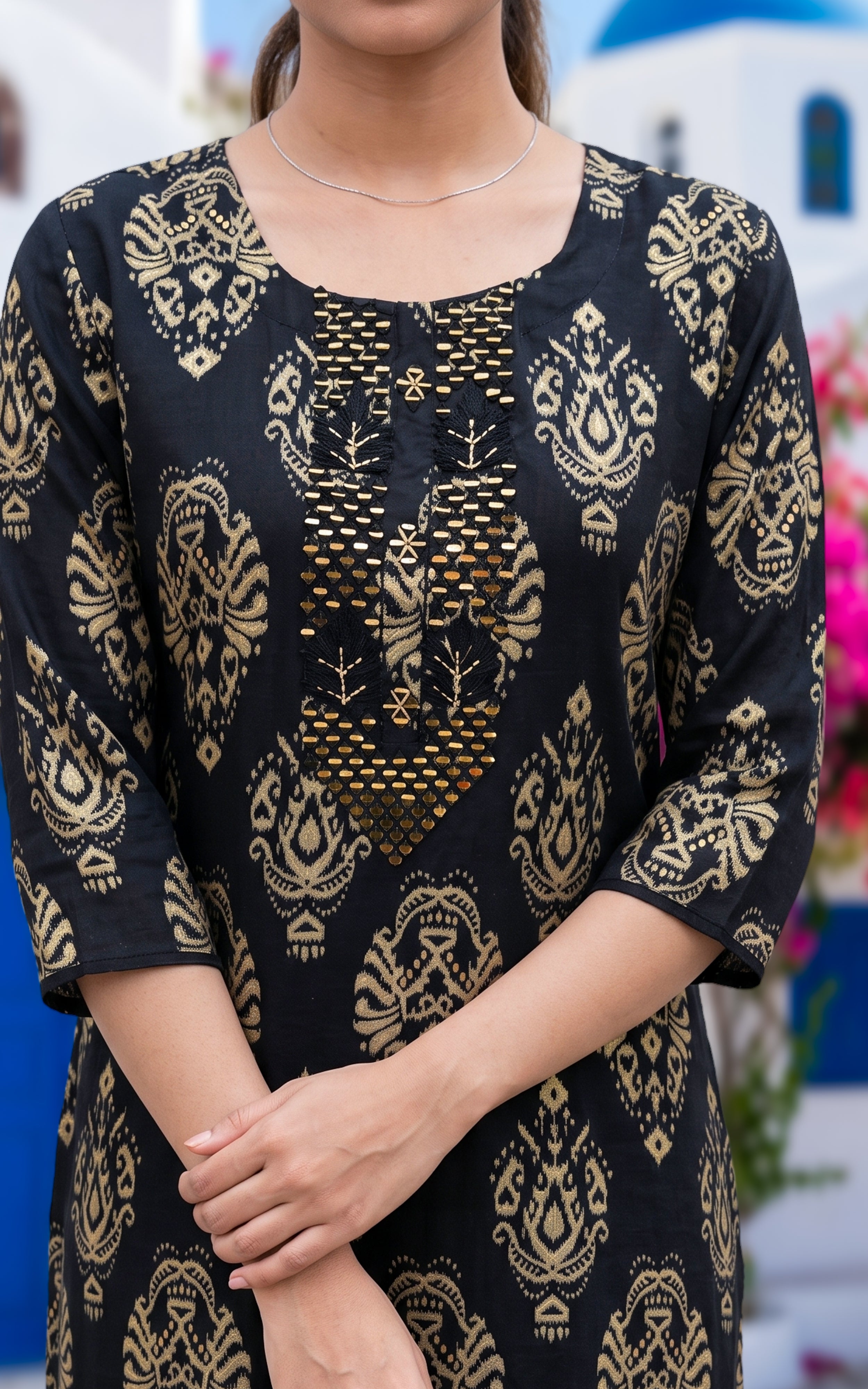 Black Art Silk Office Wear Kurti Set with Dupatta for Women