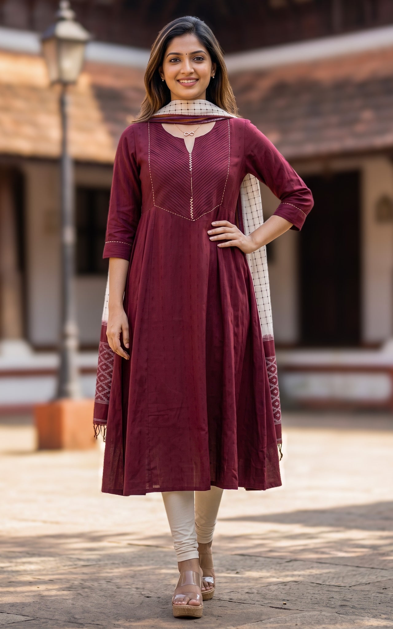 Maroon Art Silk Ethnic Wear Kurti Dupatta for Women