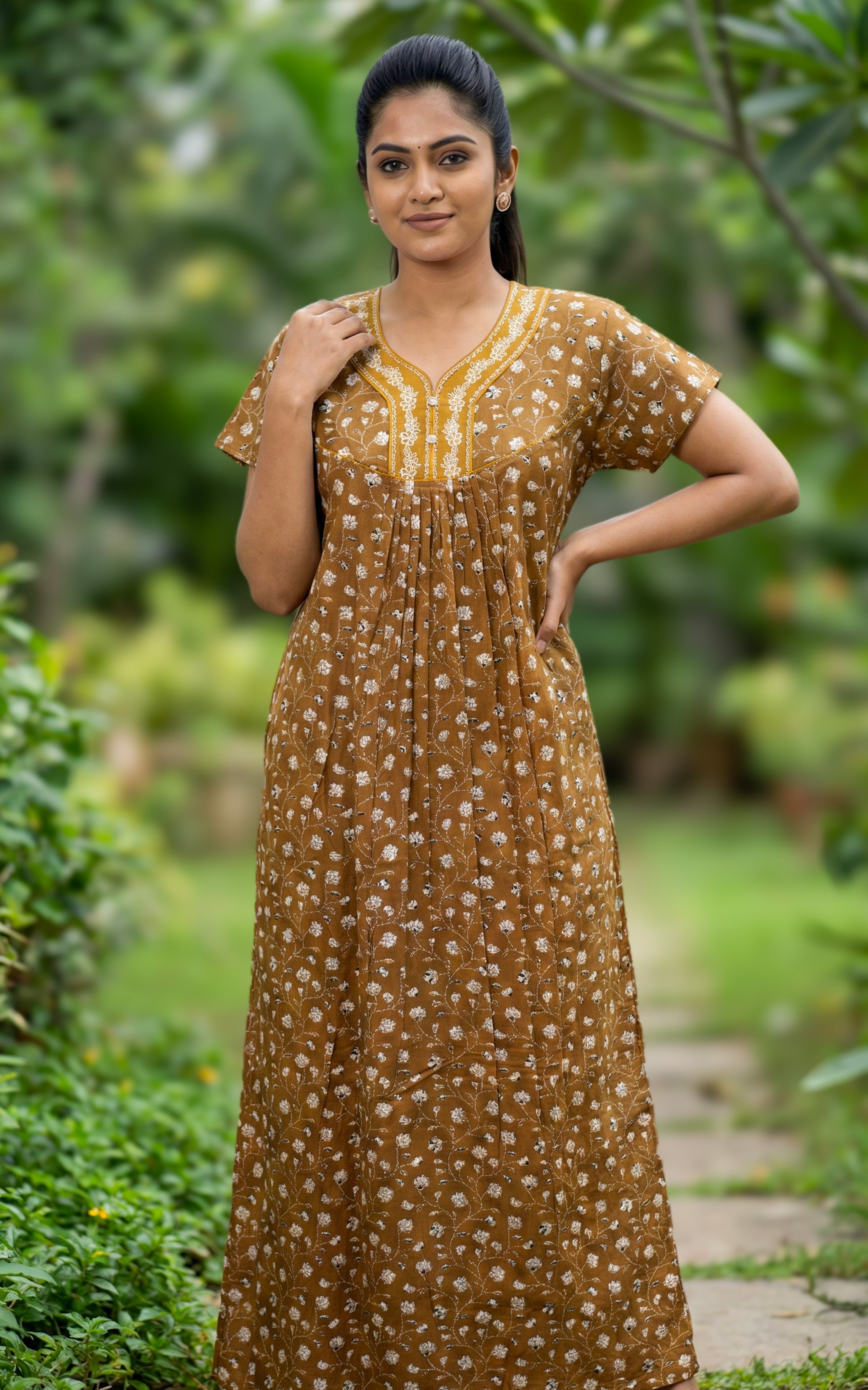 Comfortable printed cotton nighty for women