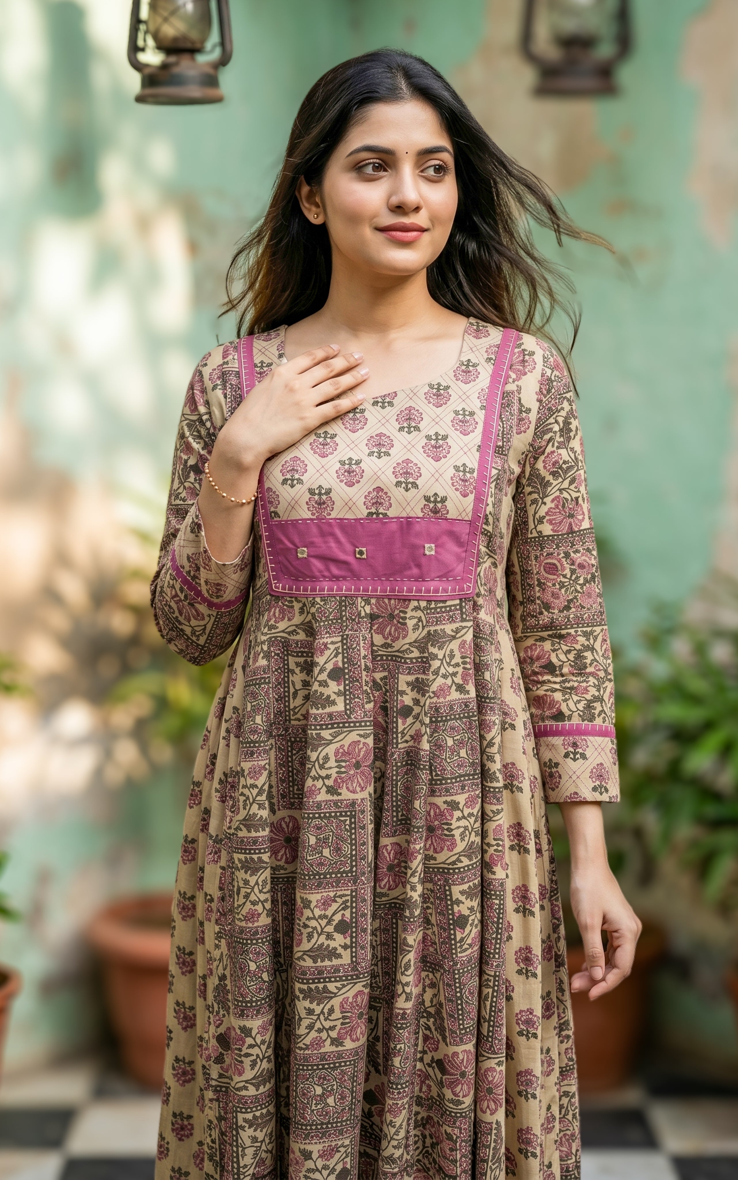 Elegant anarkali with mirror work detail