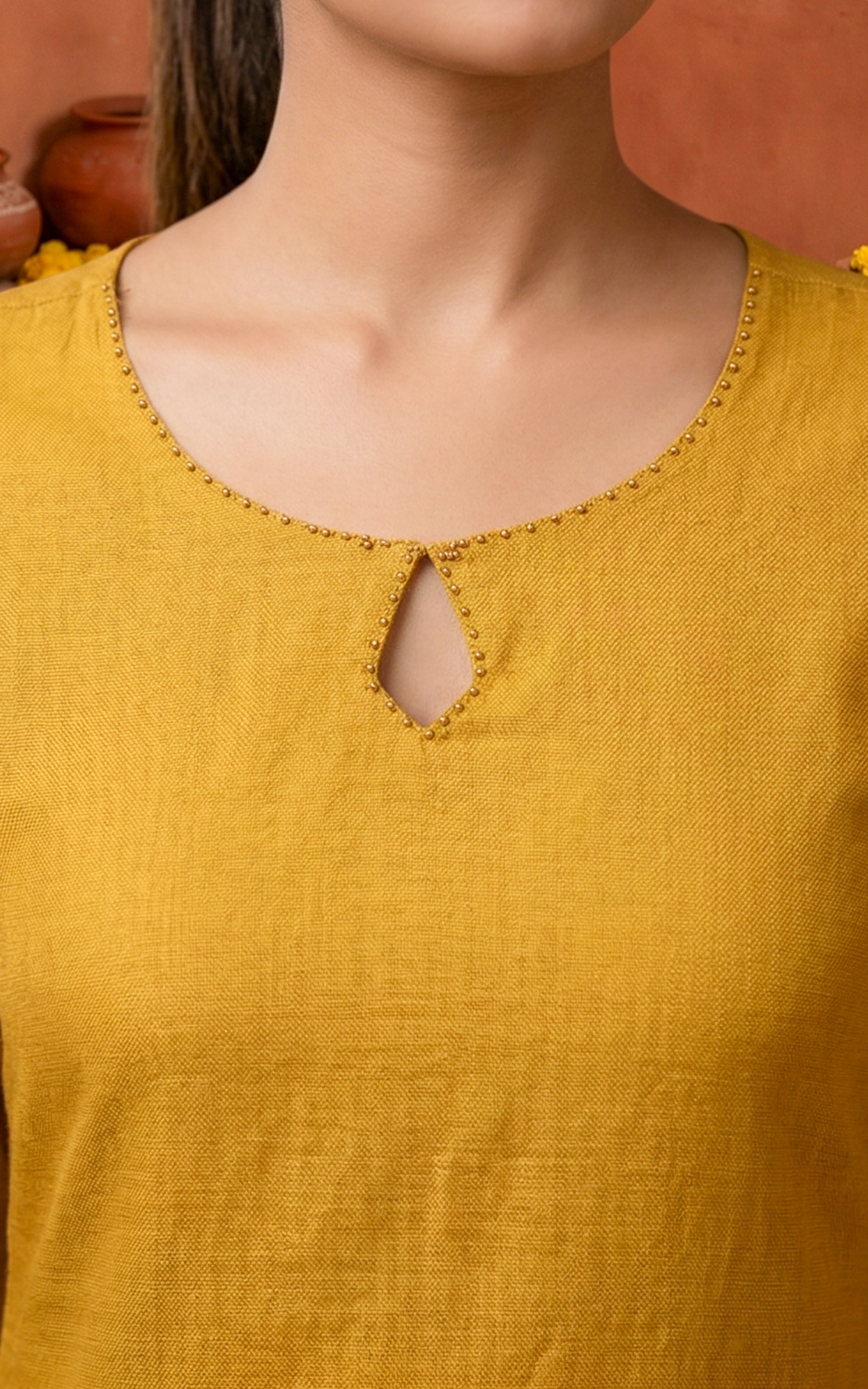 Instore – Mustard Nilavazhagi Straight Cut Kurti with Dupatta for Women – Silk Cotton – Keyhole Neck – Festive Ethnic Wear