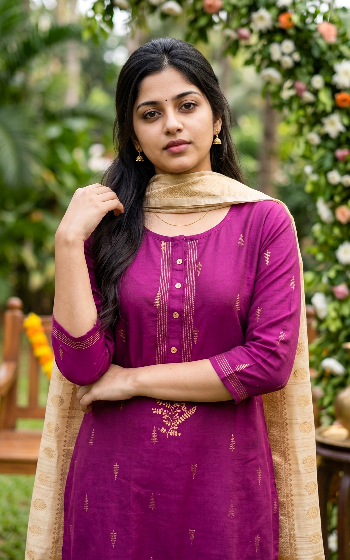 Navarathna Magenta (Kurti+Dupatta)