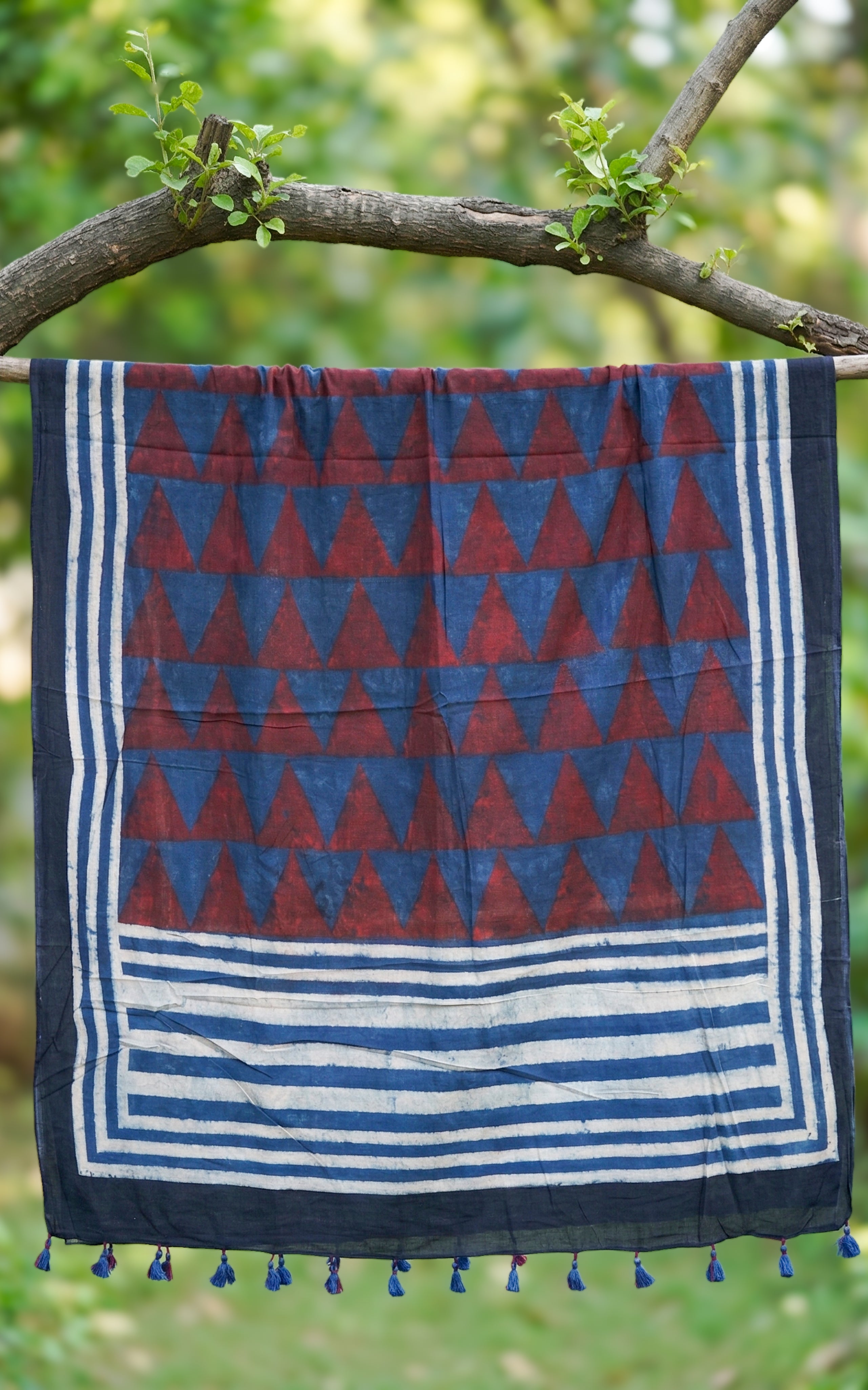 Instore – Earthy Tones Handblock Printed Dupatta for Women – Cotton – Tassels – Ethnic Wear