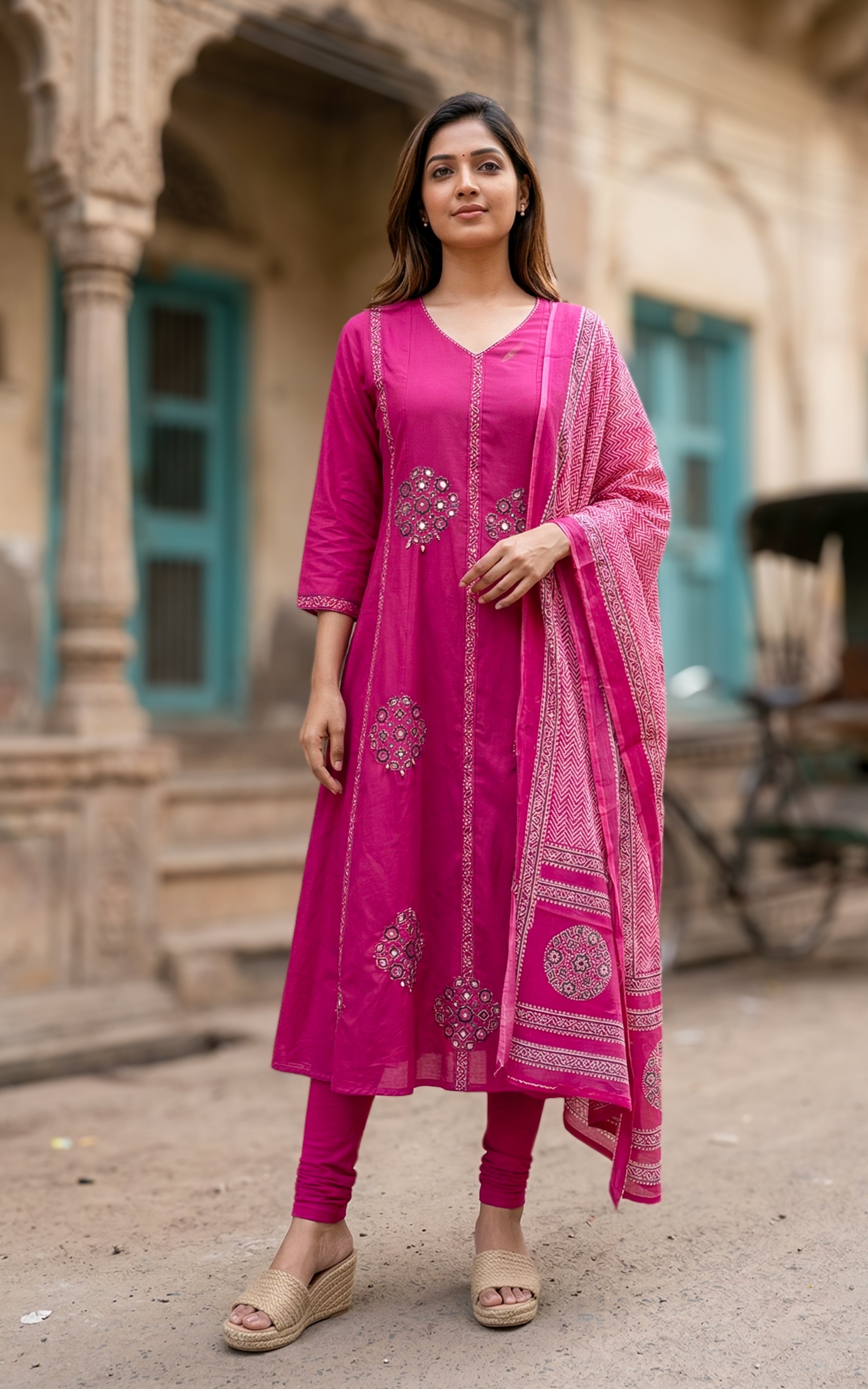 Vanathi Pink (Kurti+Dupatta)