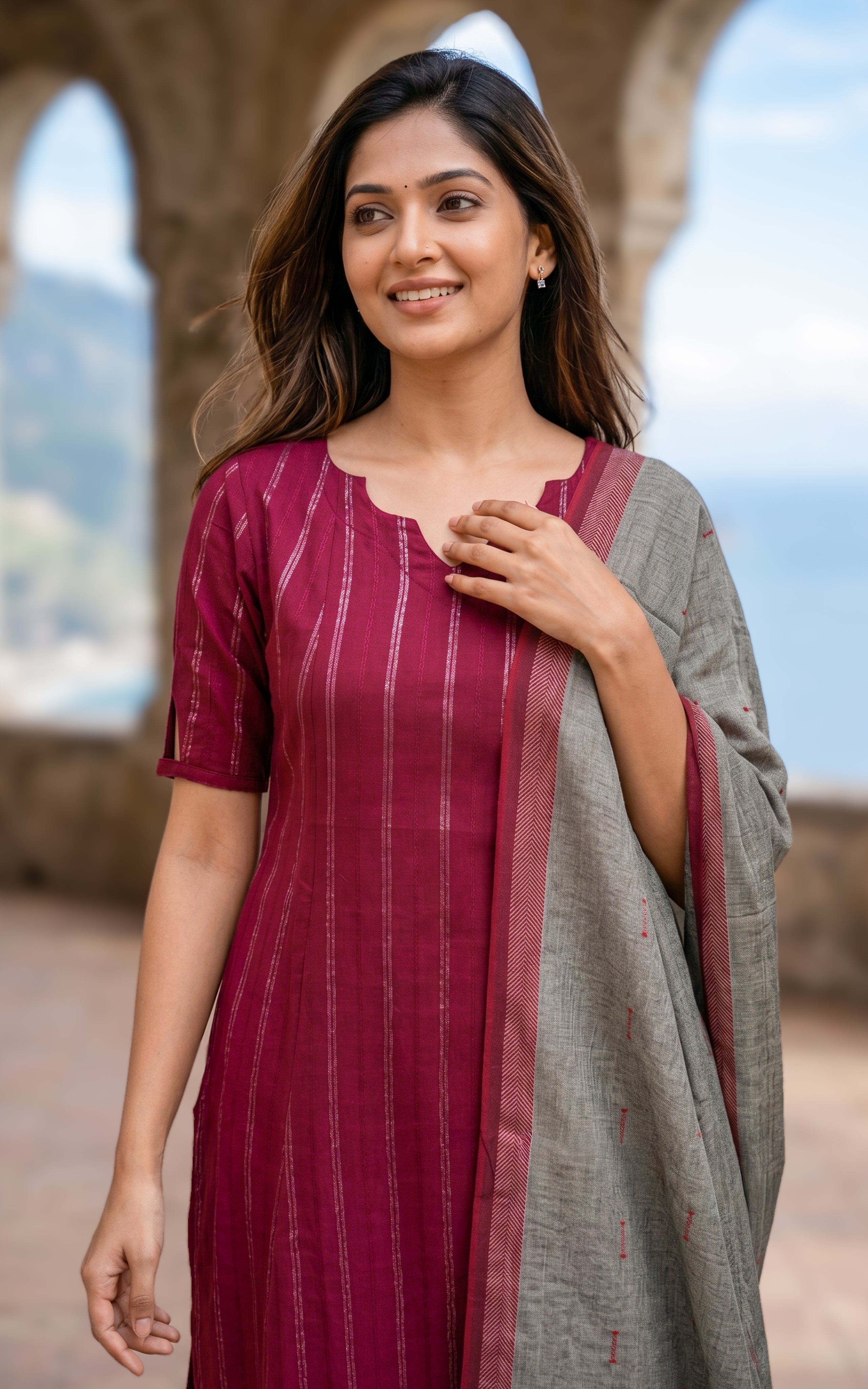 Maroon cotton Aline kurti for women