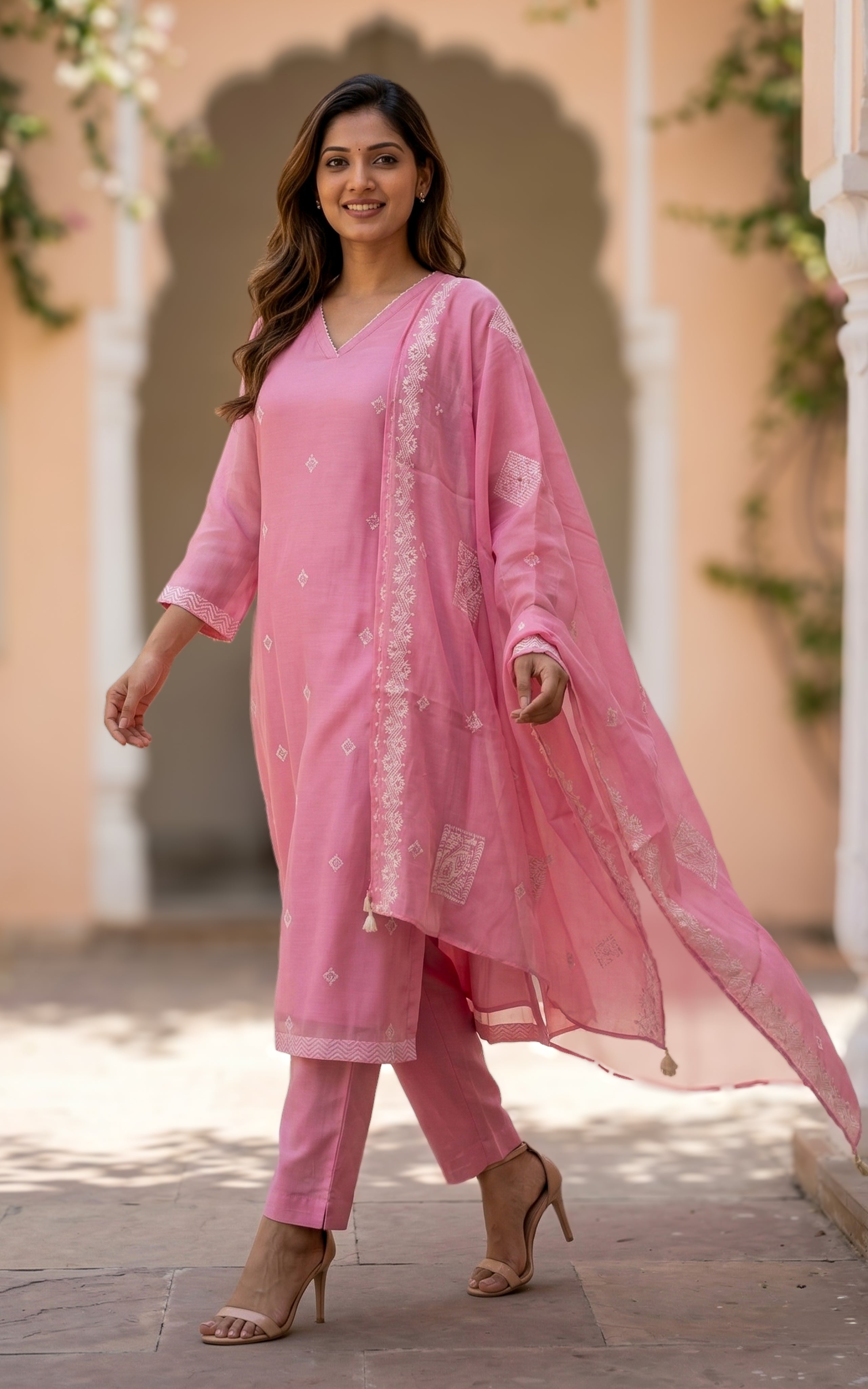 Traditional art silk kurti with dupatta set for women
