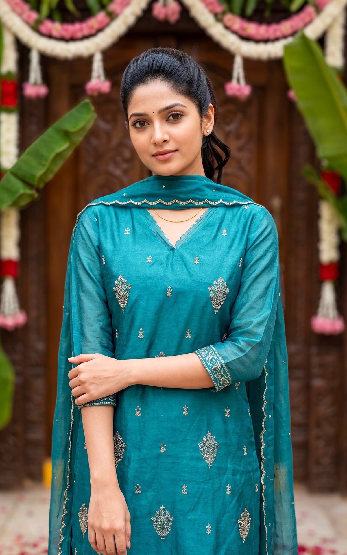 Blue Chanderi Festive Wear Kurti Set for Women