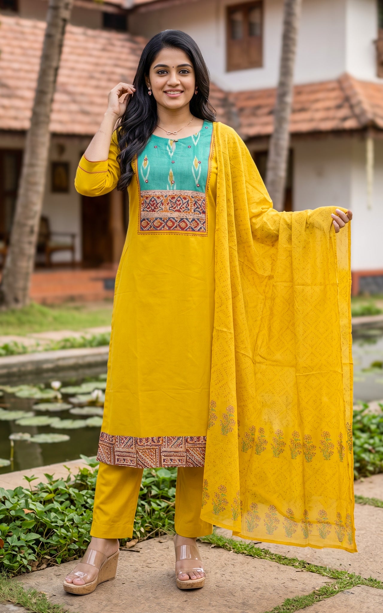 Mustard Cotton Kurti Set for Women
