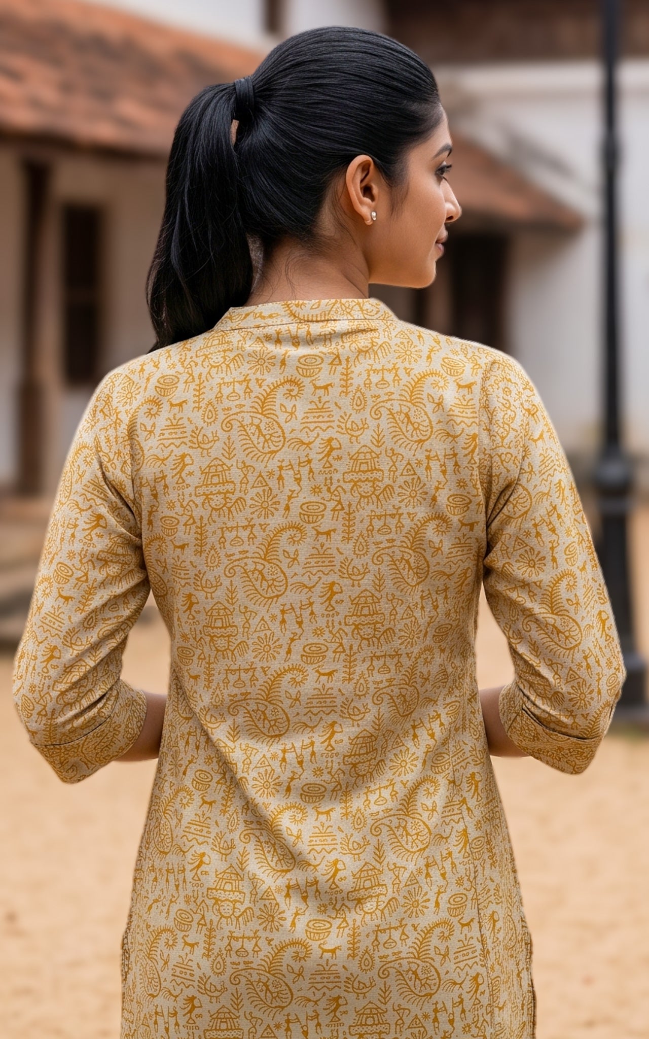 Mustard and Beige Cotton Flex Ethnic Wear Kurti Set for Women