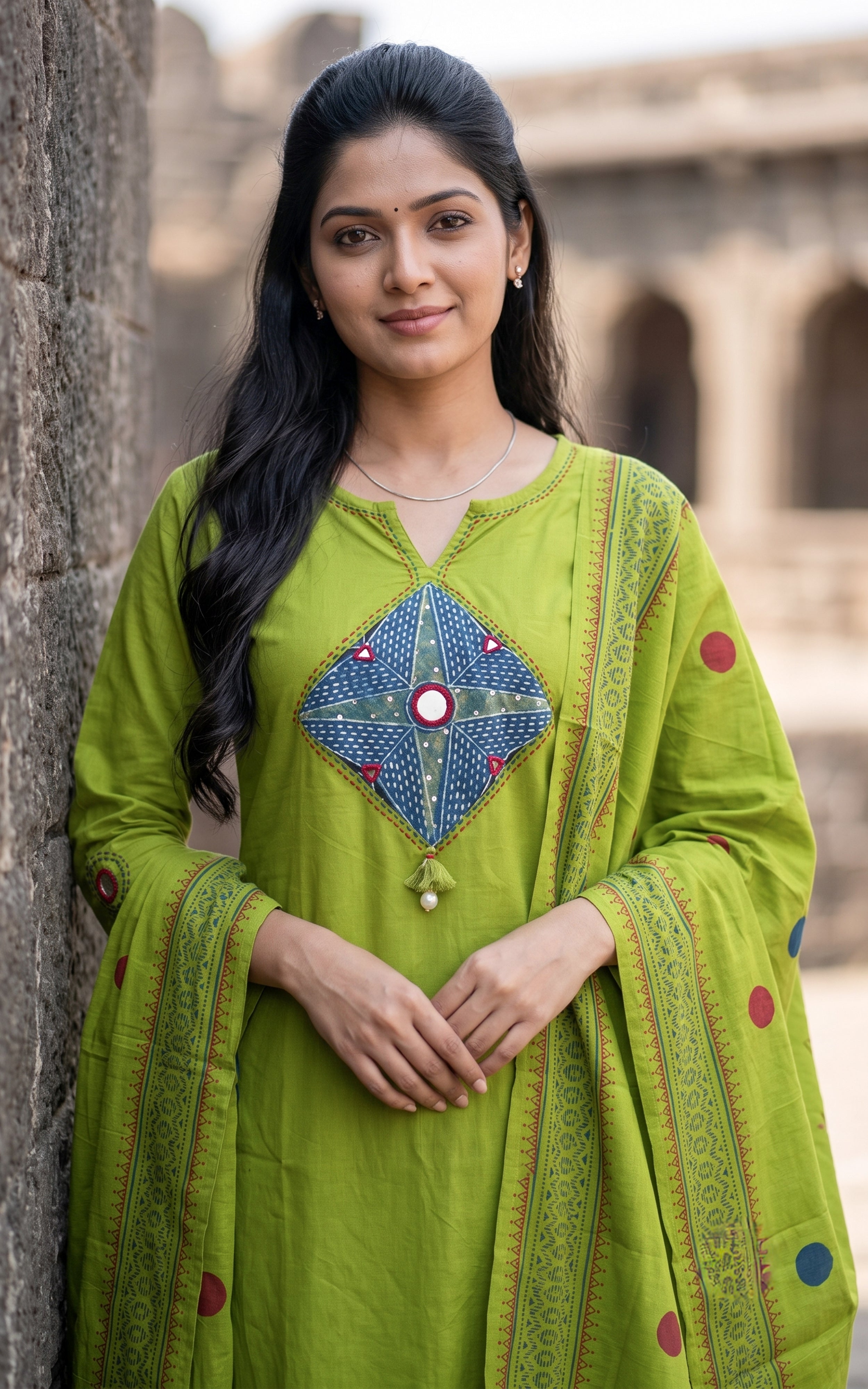 Parrot Green Cotton Kurti Set for Women