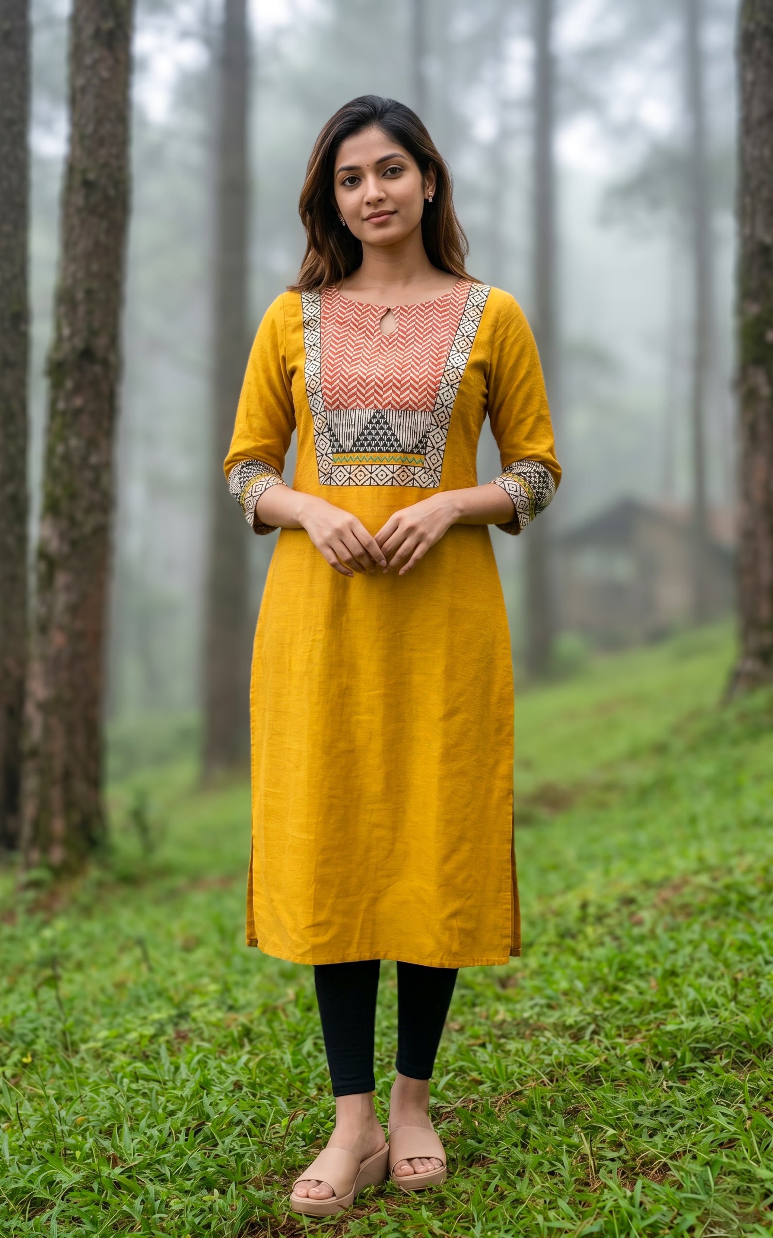 Elegant mustard silk cotton kurti for women
