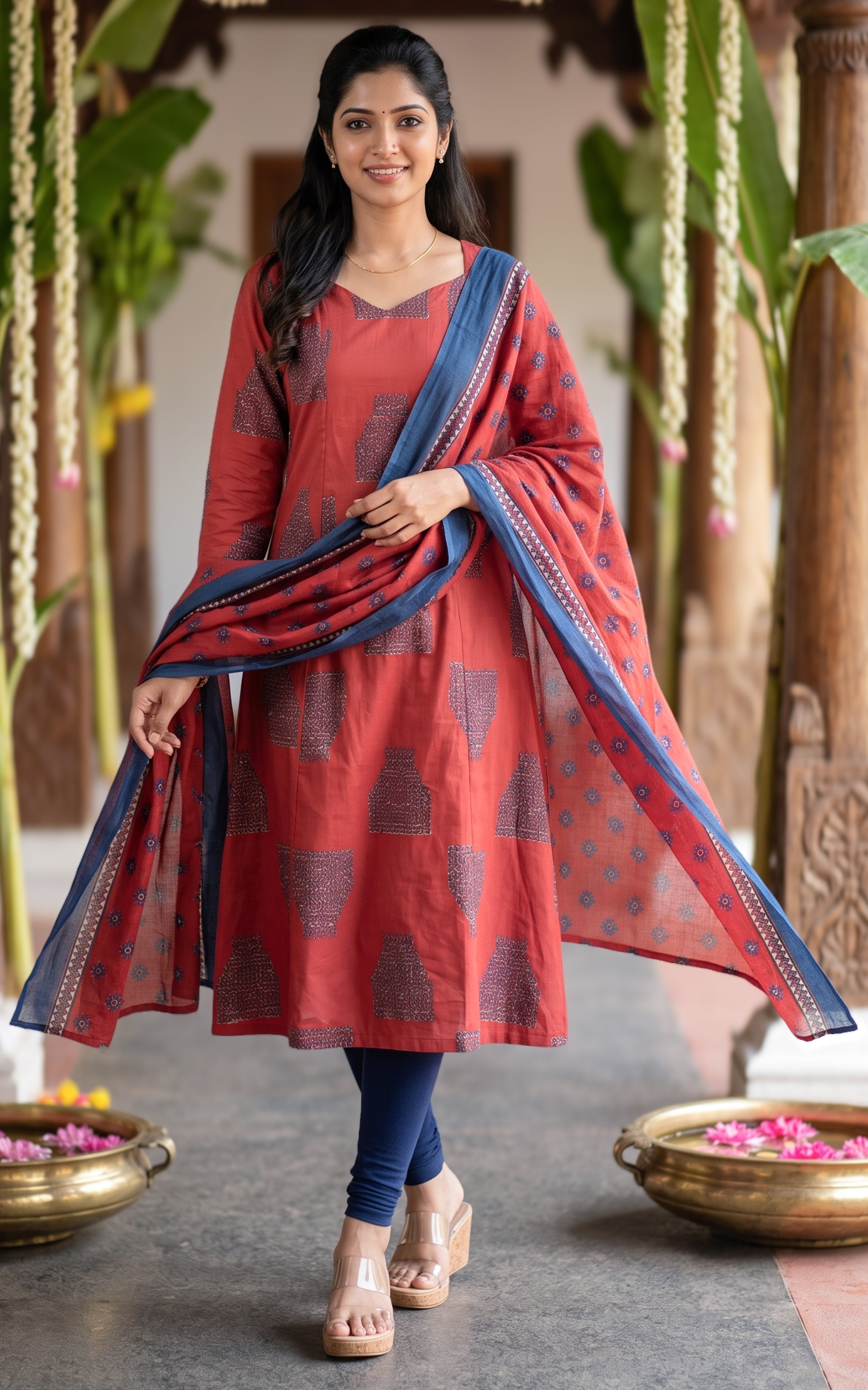 Yoshika Brick Red (Kurti+Dupatta)