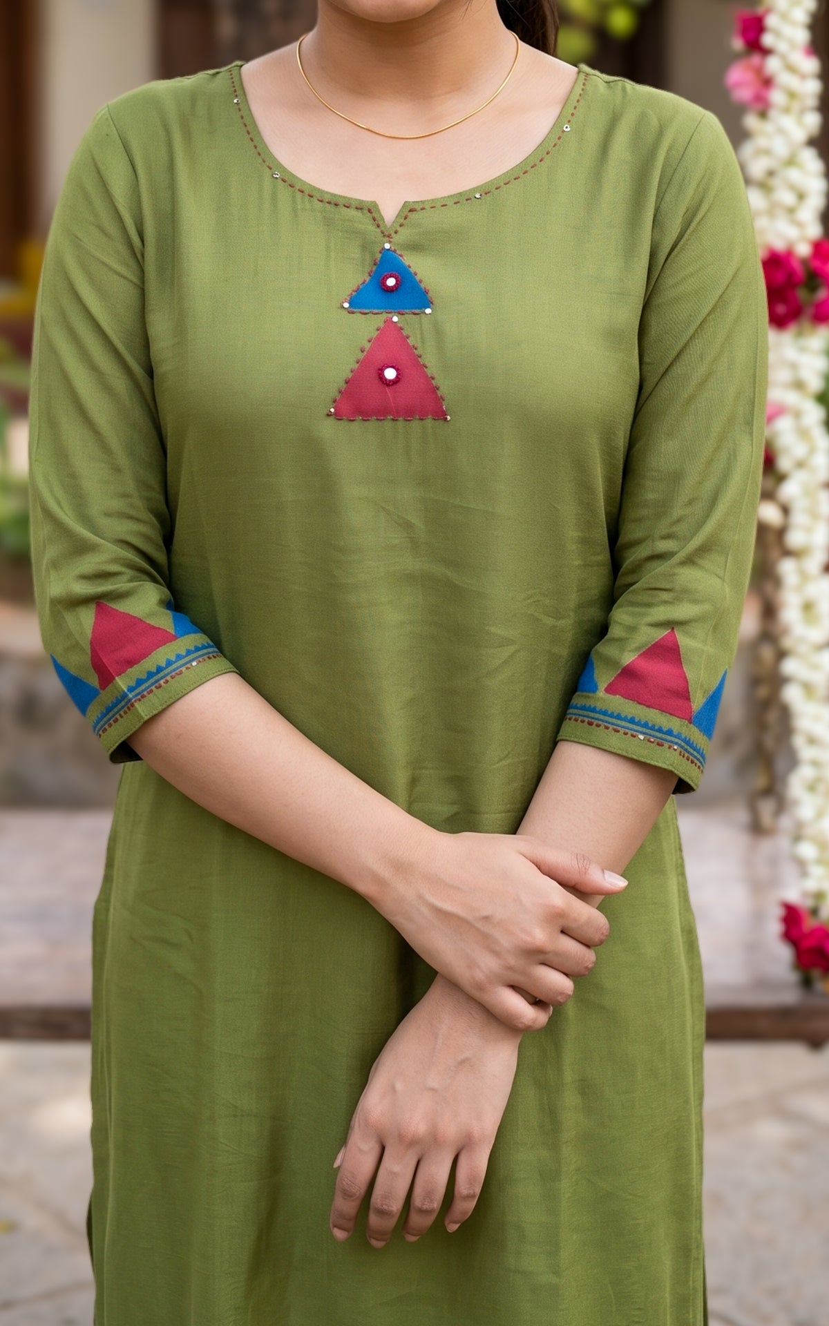 Diwali Casuals Handblock Mehandi Green (Kurti+Pant+Dupatta)