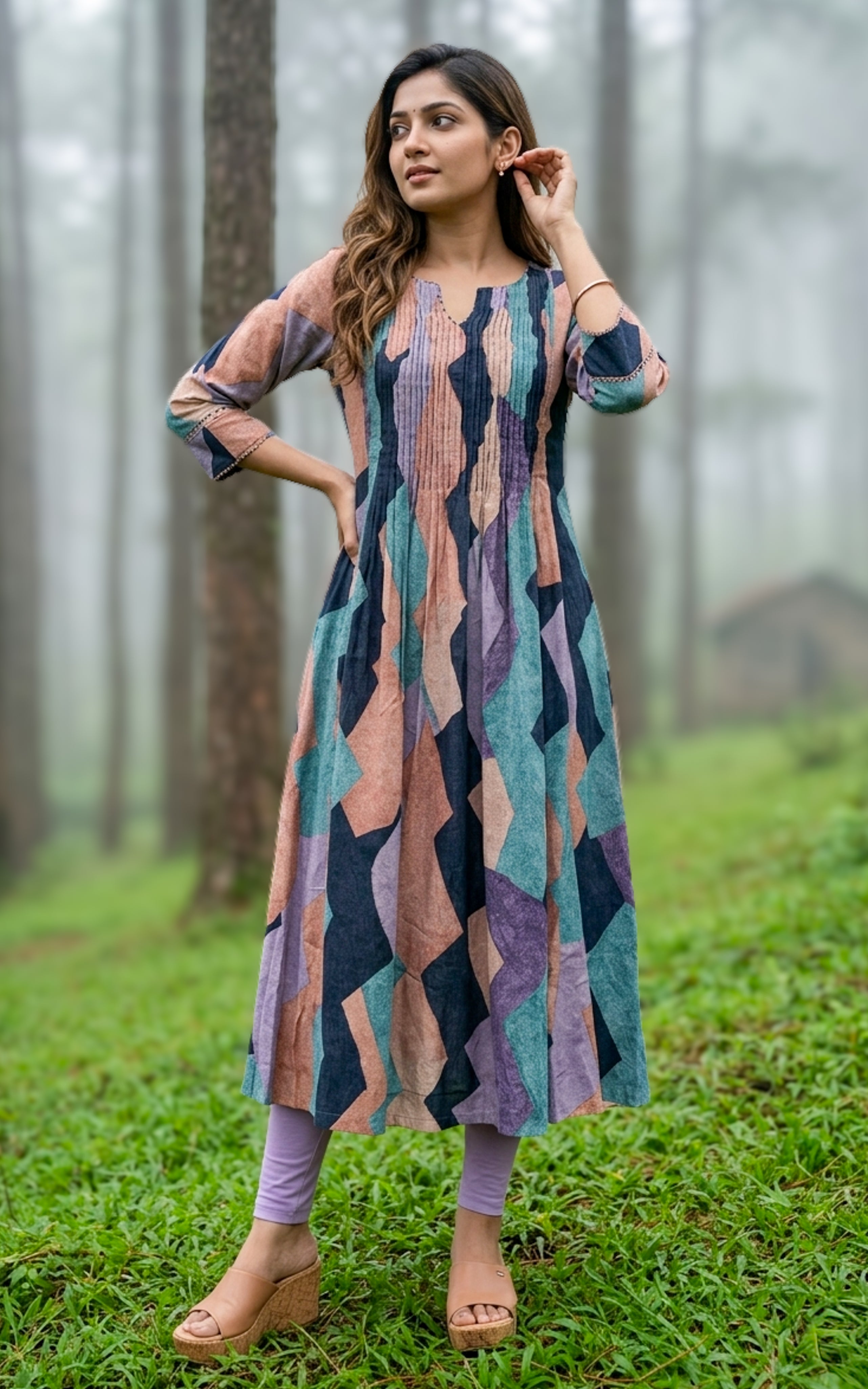 Multicolor cotton Anarkali kurti for women