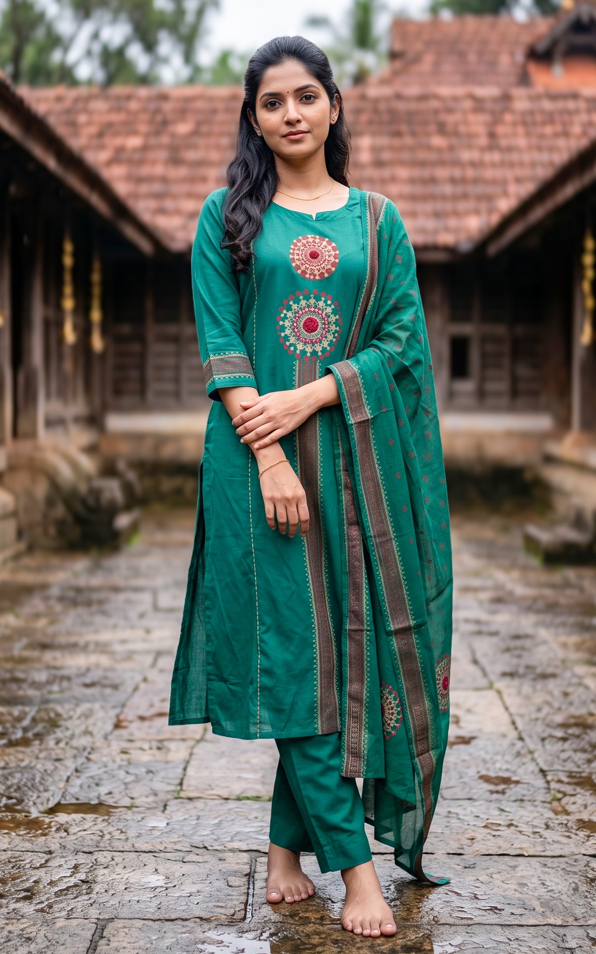 Gangai Handblock (Kurti+Pant+Dupatta)