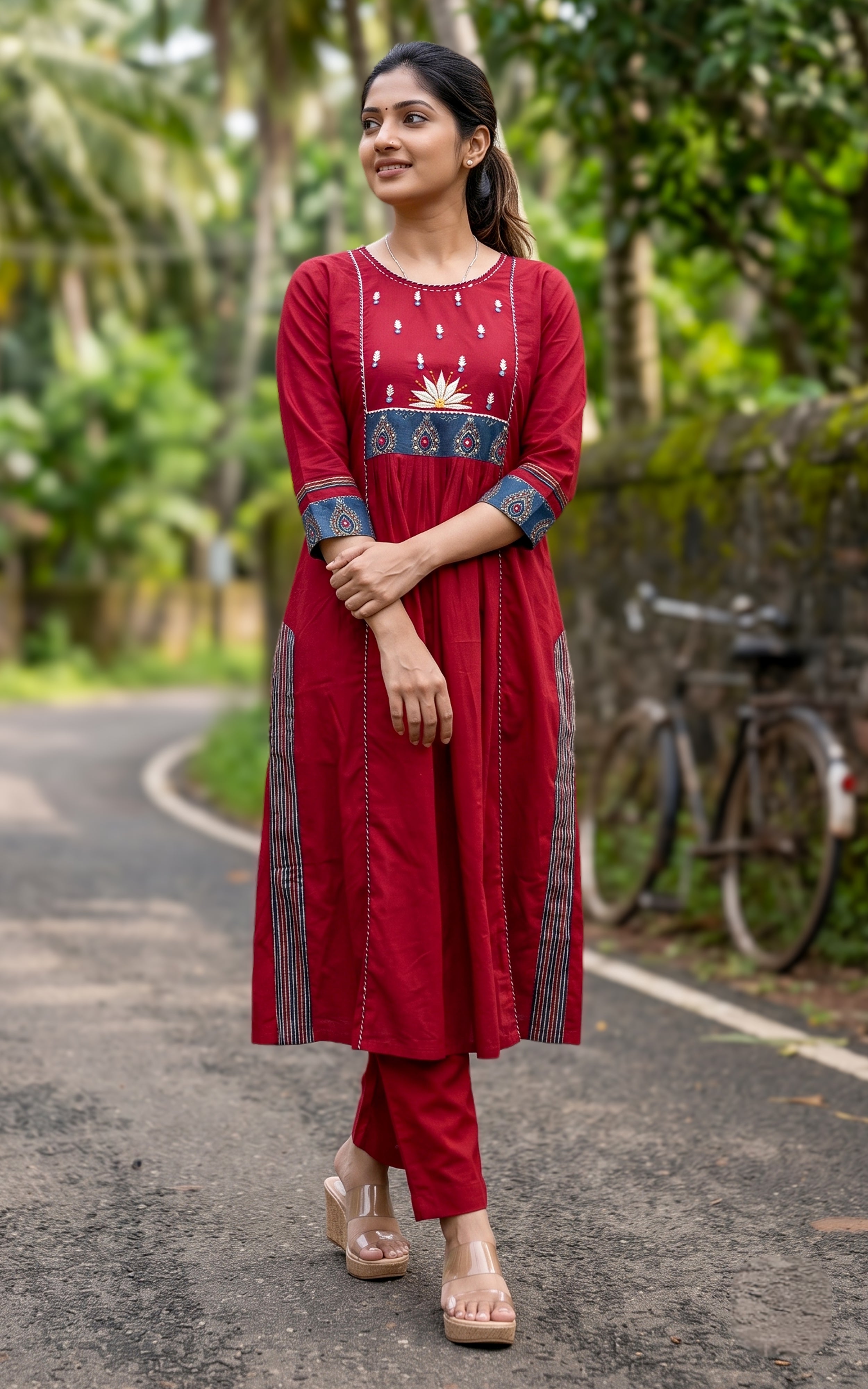 Red Cotton Casual Wear Kurti Set for Women