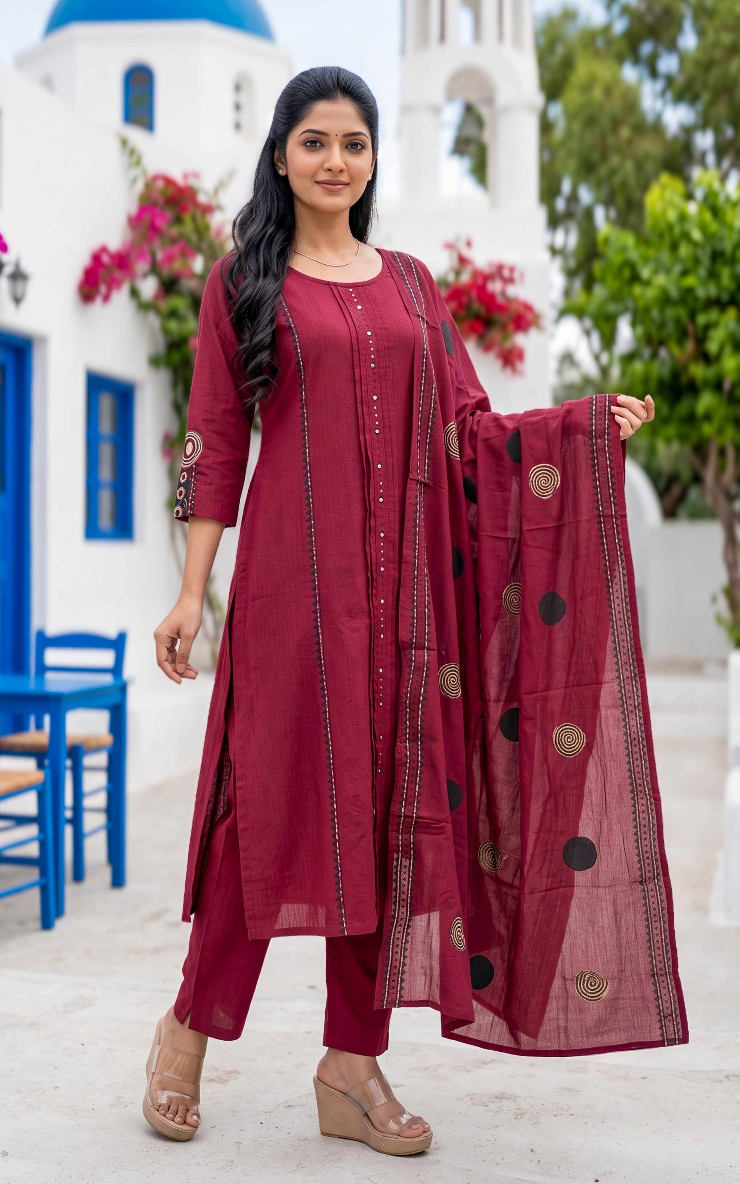 Maroon Cotton Kurti Set for Women
