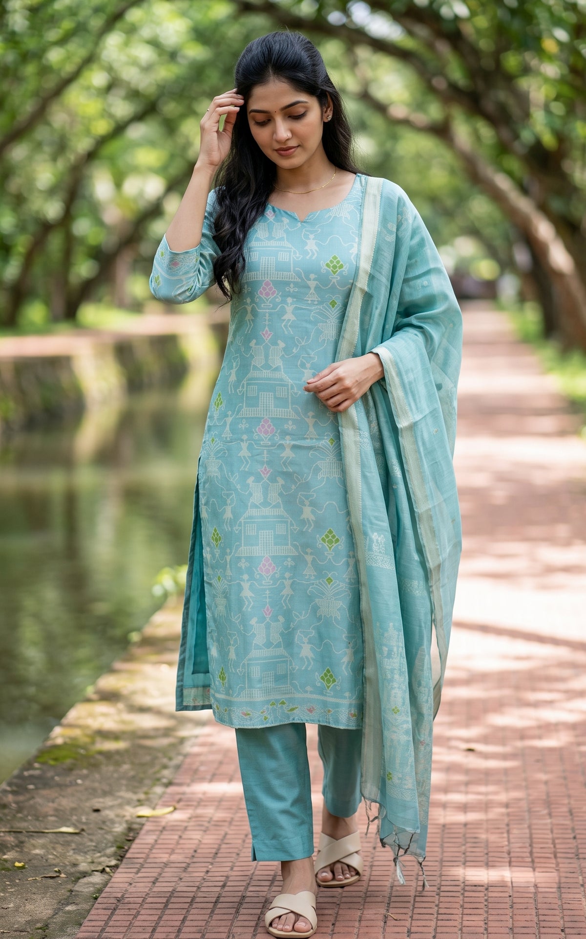 Farhana Pastel Blue (Kurti+Pant+Dupatta)