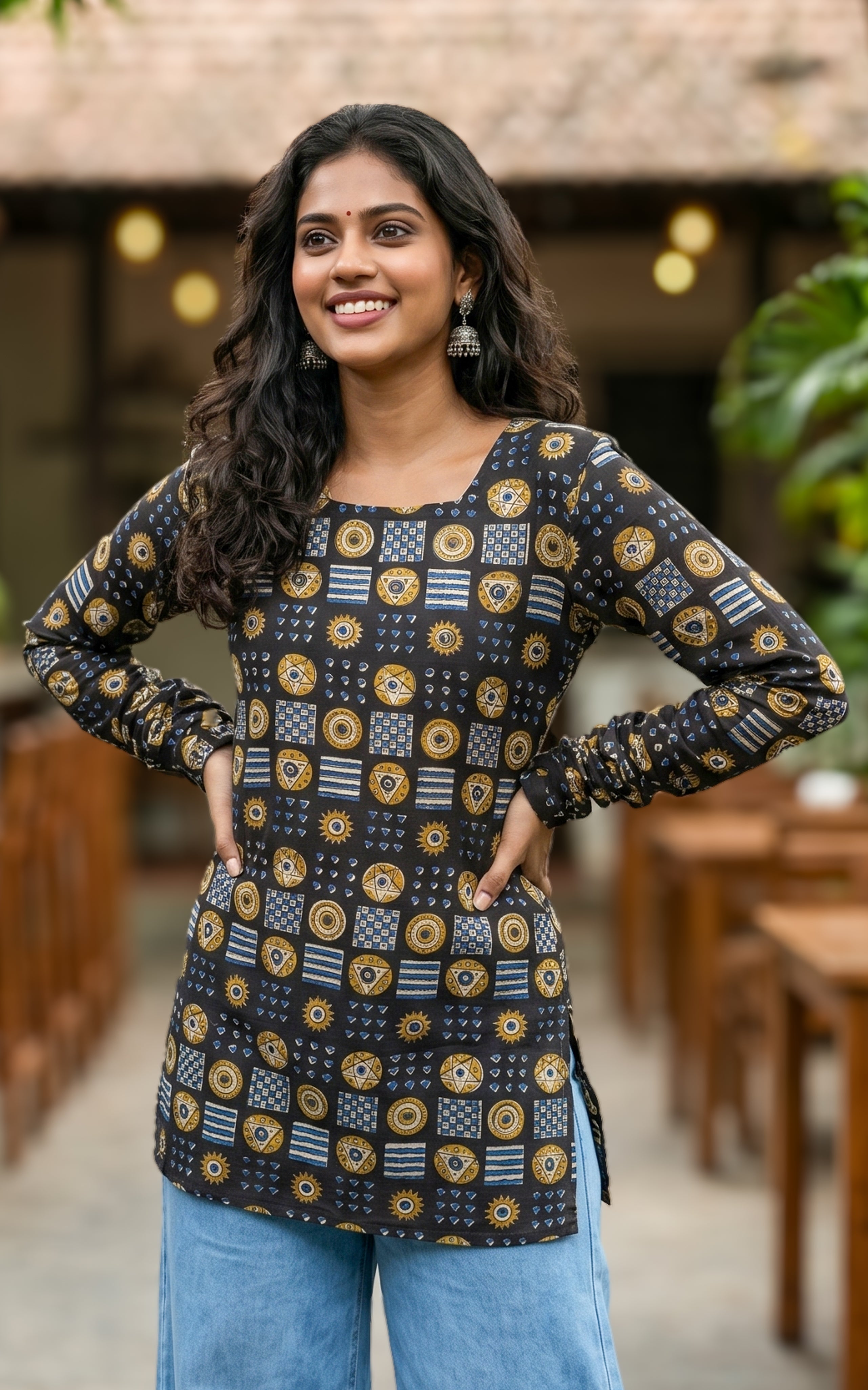 Cotton kurti with criss cross back design

Straight cut short kurti for women