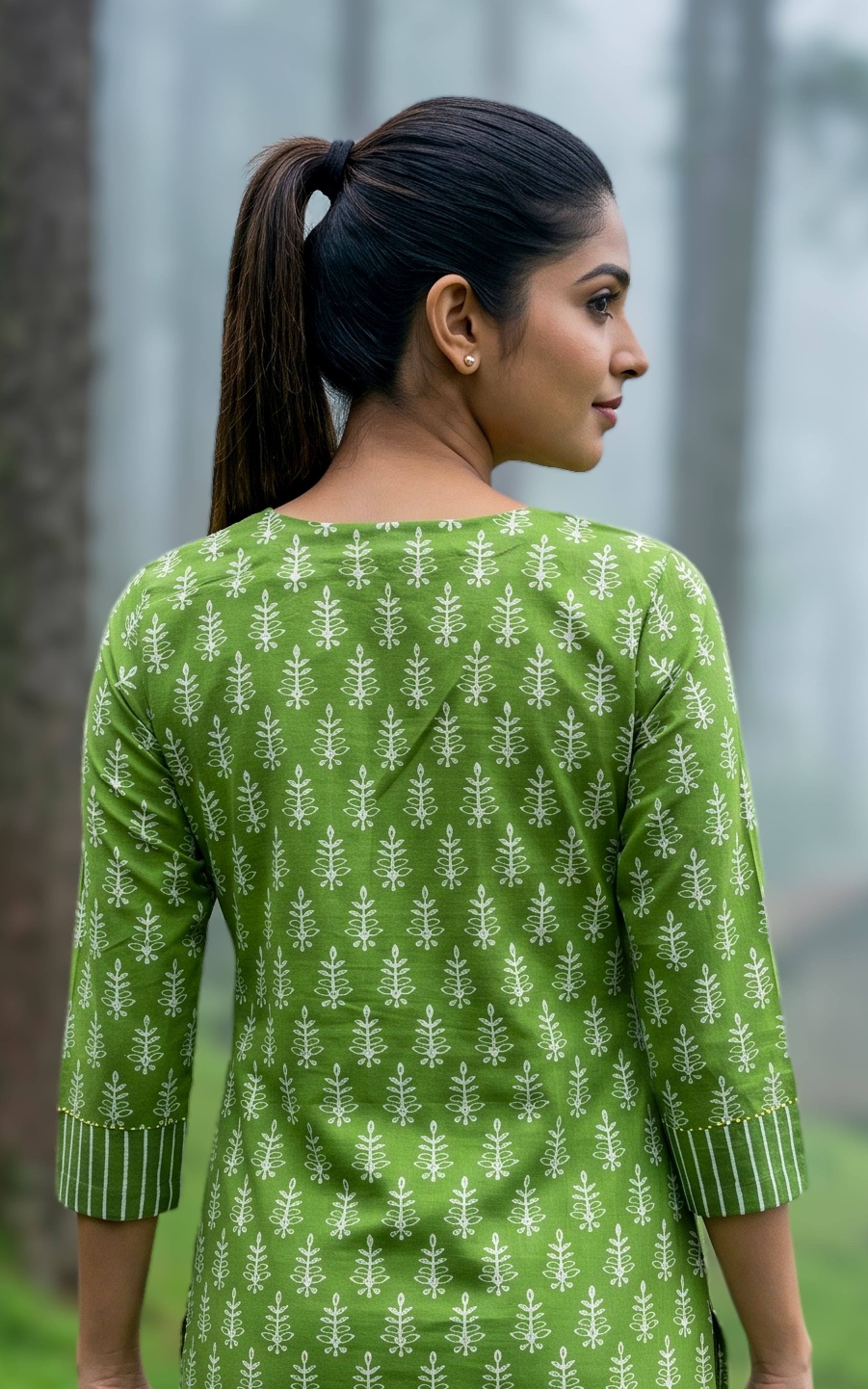 Green casual wear cotton kurti set for women