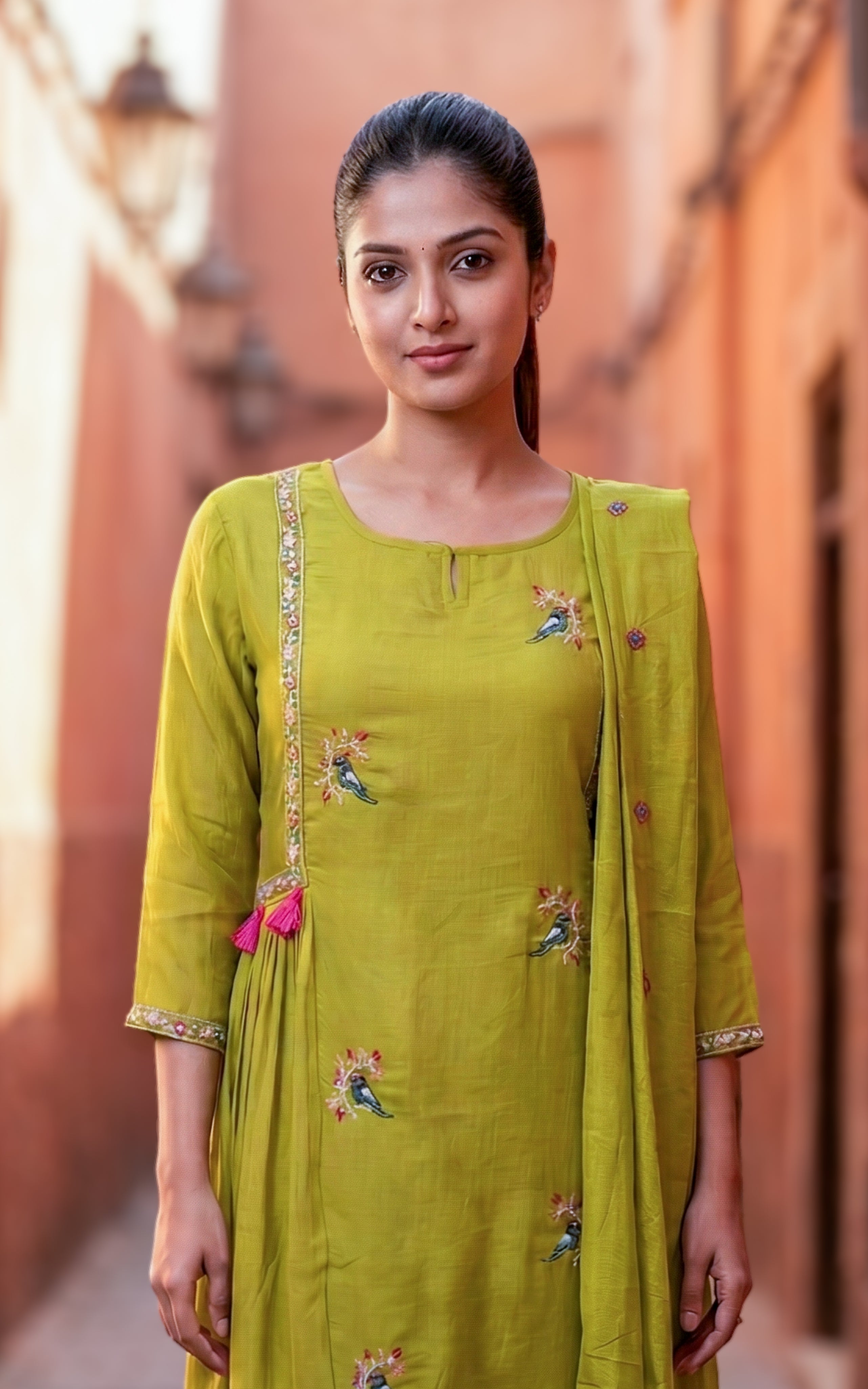 Kili Mozhi Lime Green (Kurti+Dupatta)