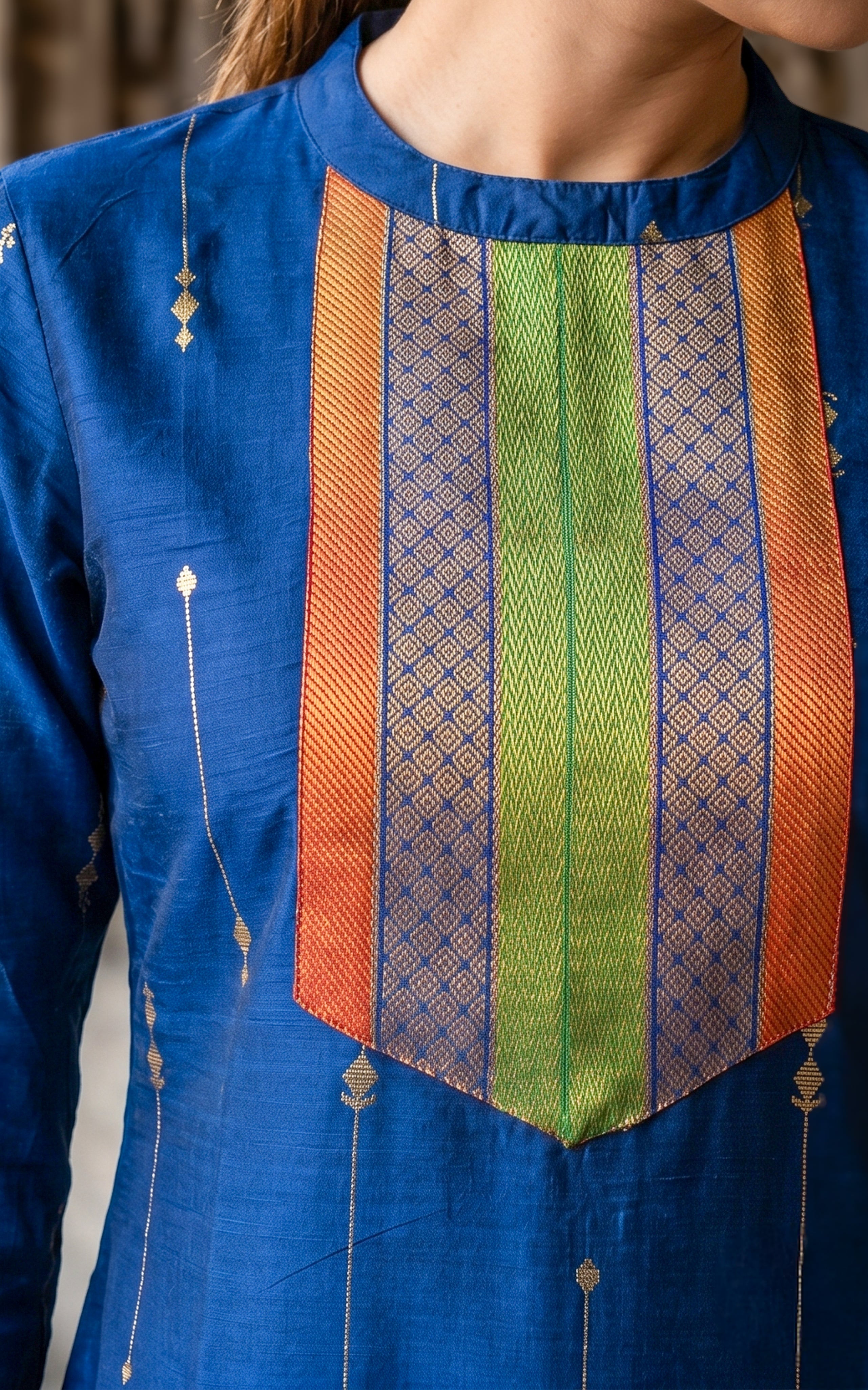 Blue casual wear silk cotton kurti for women