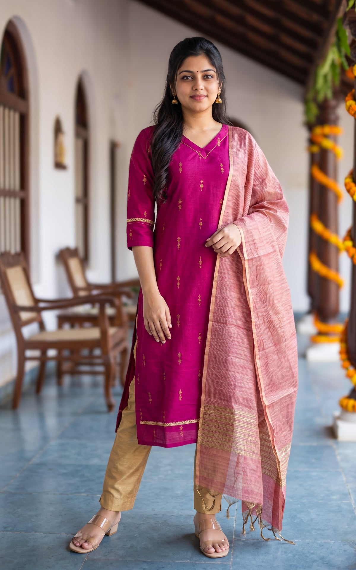 Yazhmika Magenta (Kurti+Dupatta)