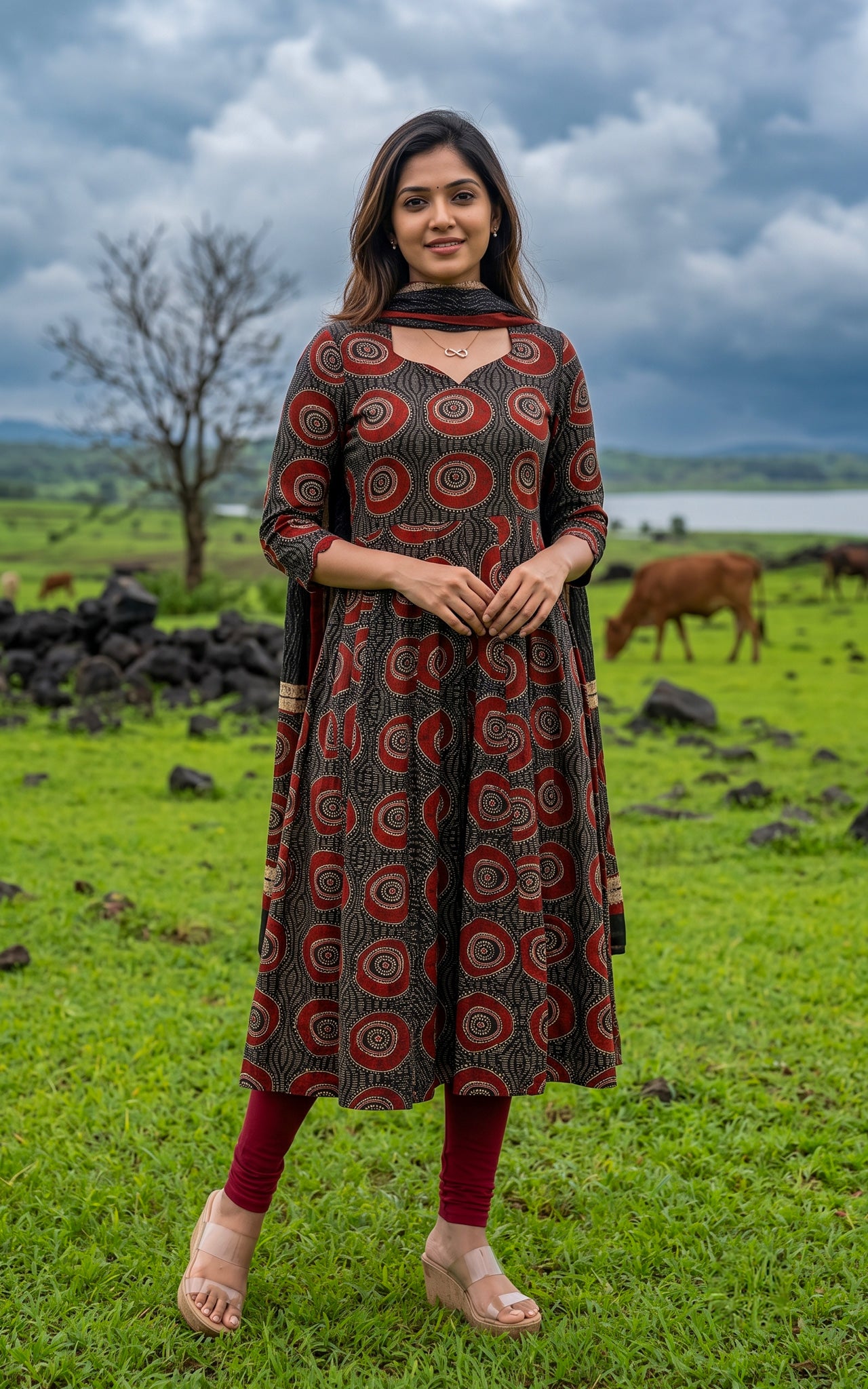 Black Cotton Daily Wear Kurti Dupatta for Women
