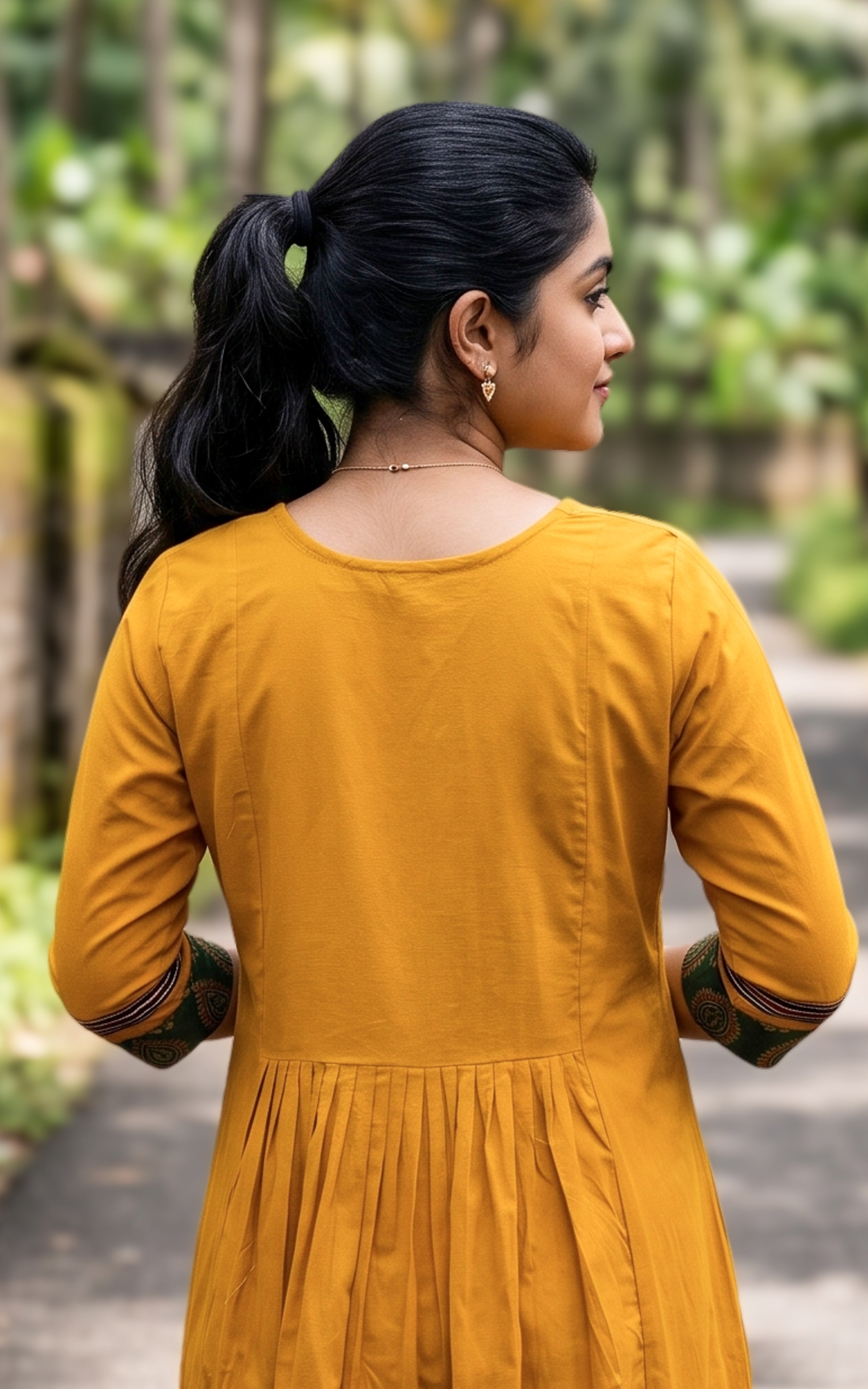 Mustard Cotton Aline Kurti Set with Side Slit for Women