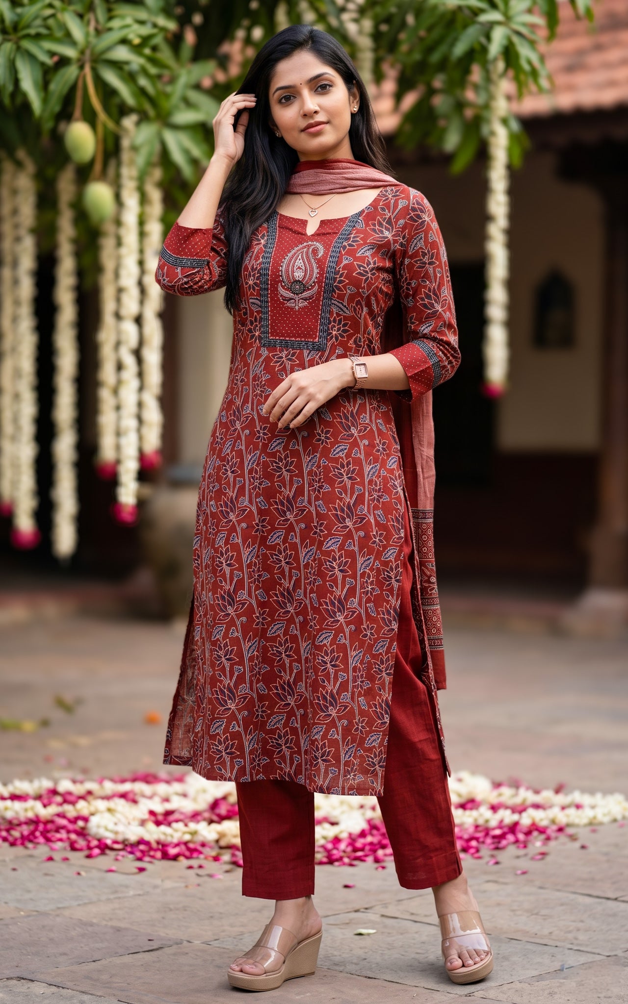 Swathi Maroon (Kurti+Pant+Dupatta)