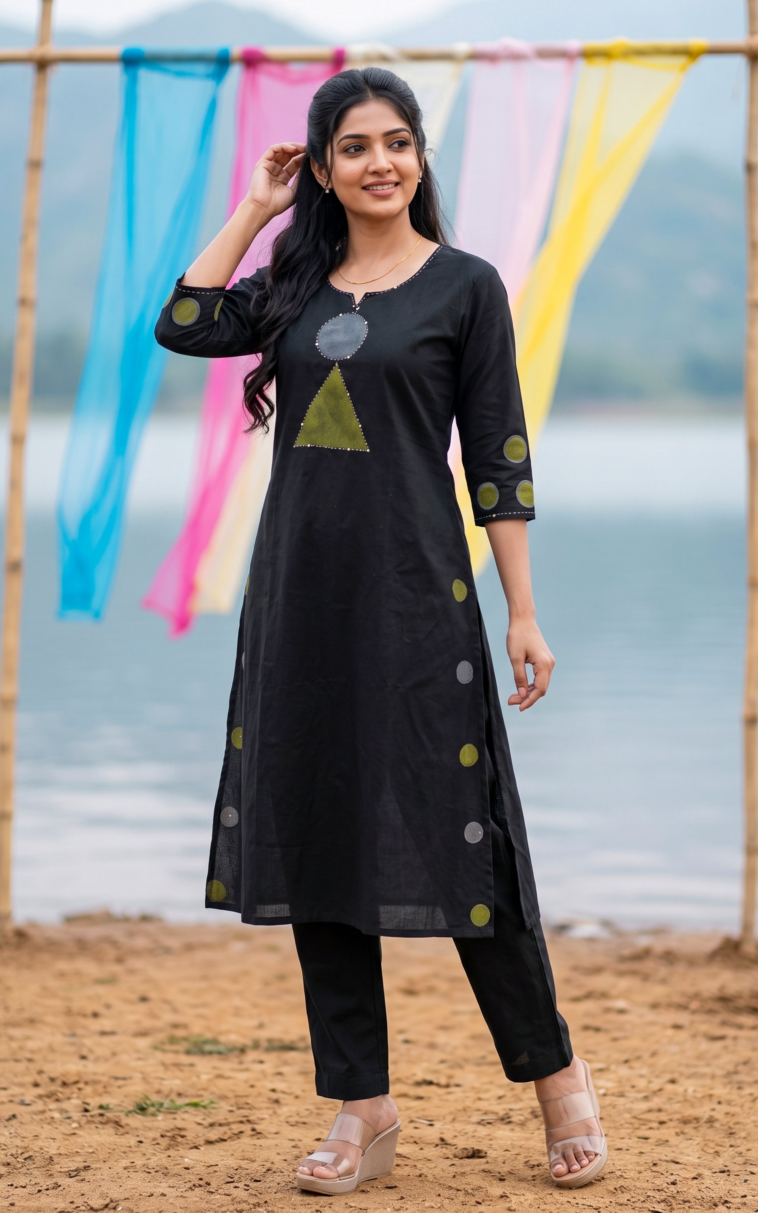 Instore – Black Hasha Handblock Kurti Set for Women – Cotton – Handblock Printed – Ethnic Wear