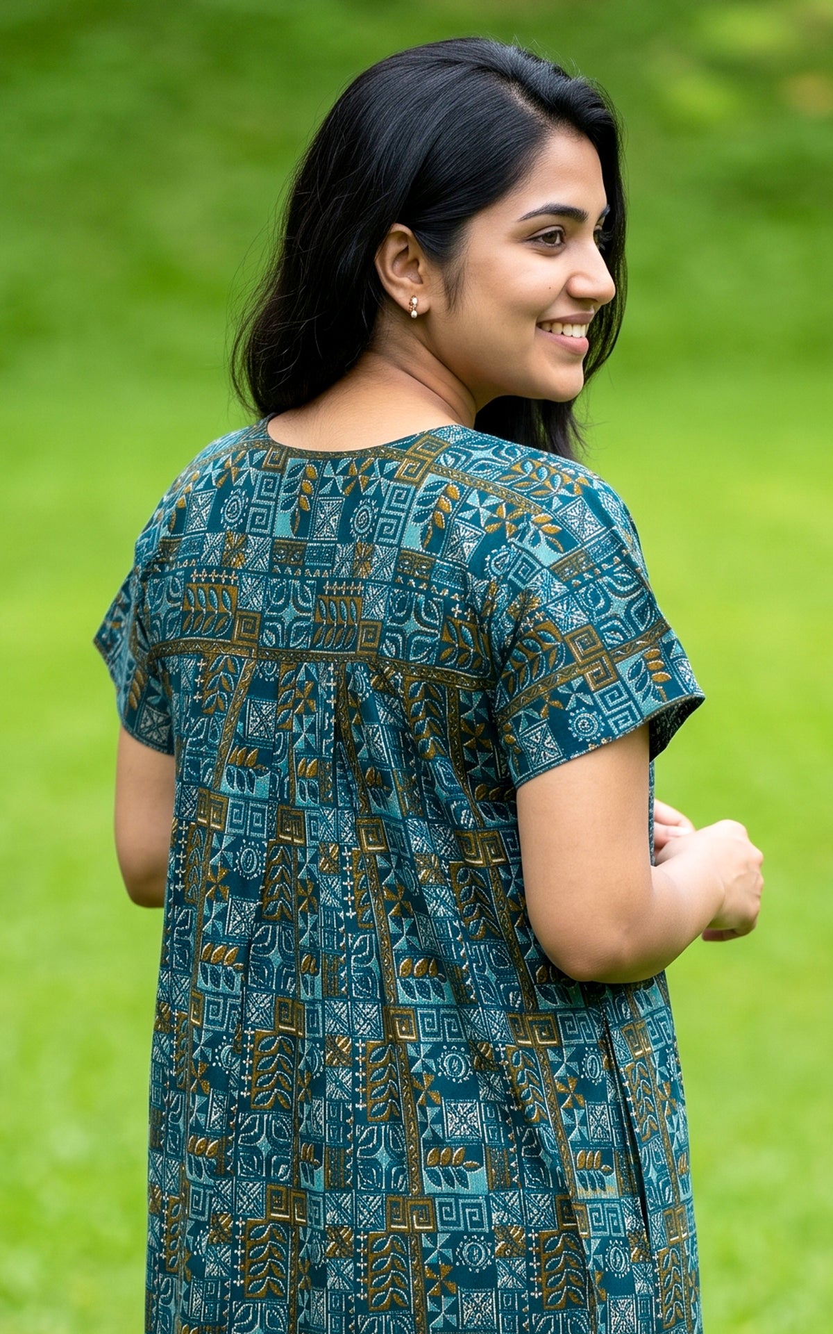 Instore – Blue Cotton Straight Fit Nighty for Women – Cotton – Printed – Ethnic Wear
