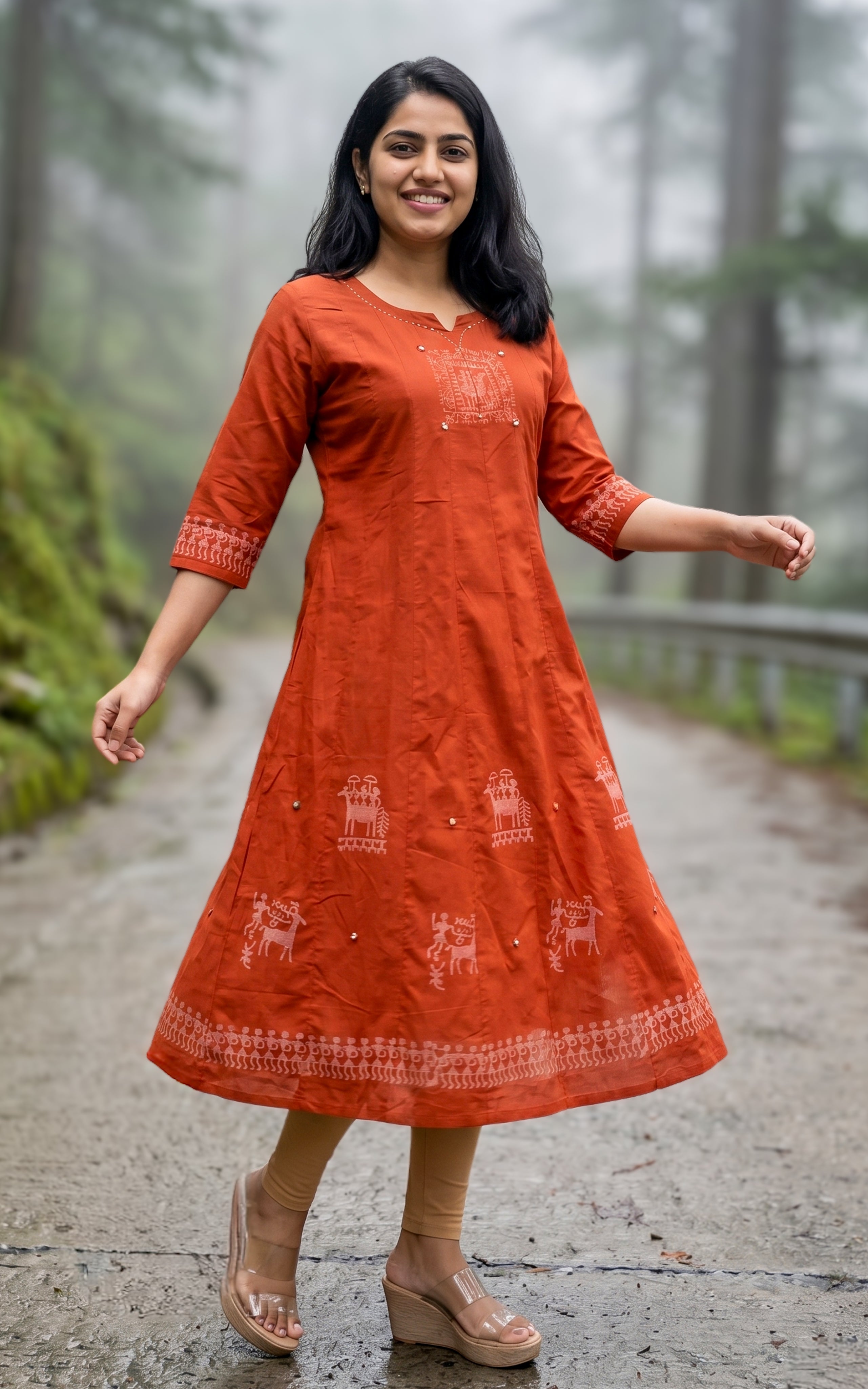 Rust cotton Anarkali kurti for women